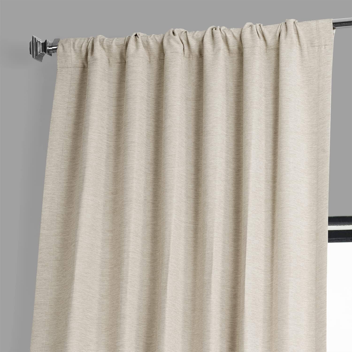 Oat Cream Textured Bellino Room Darkening Curtain - 50 in. W x 84 in. L Rod Pocket with Back Tab Single Curtain Panel