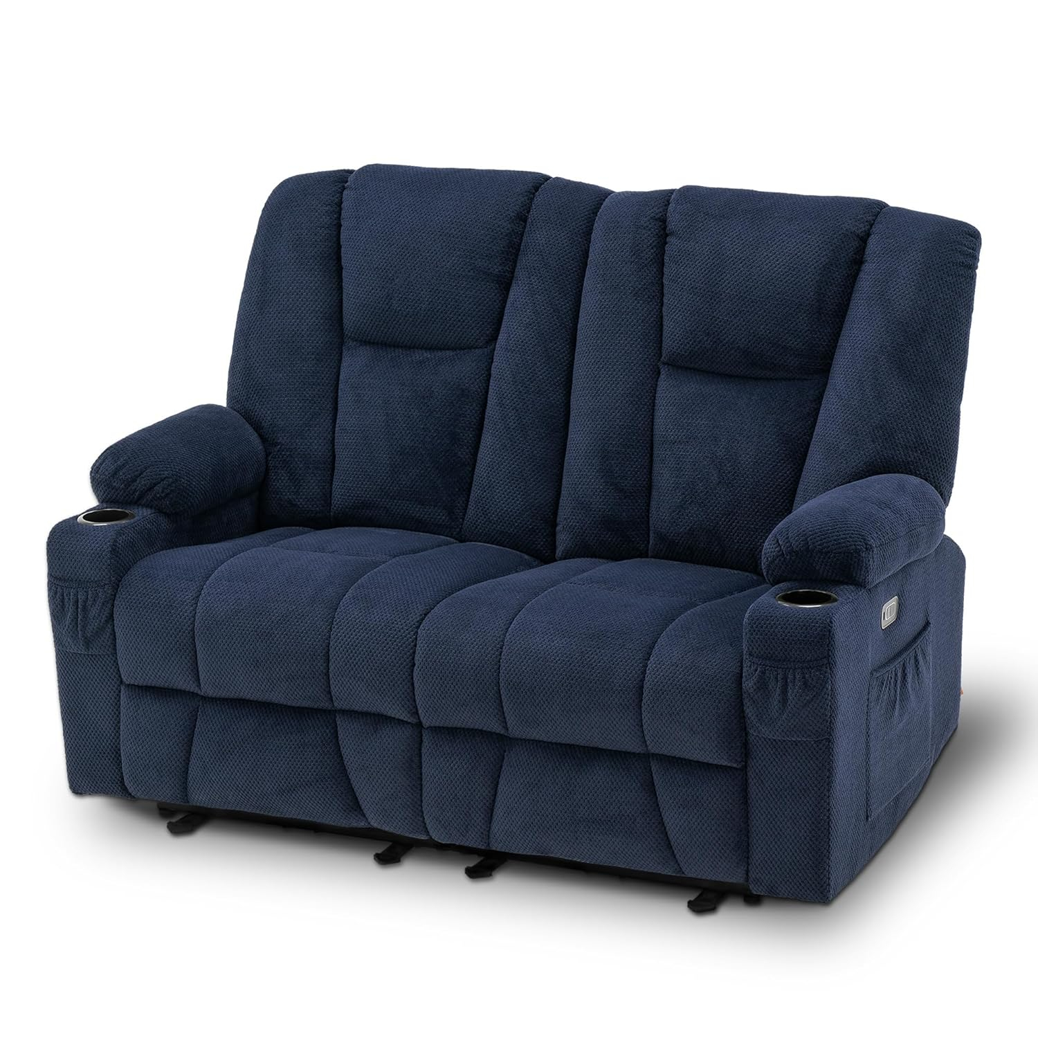 MCombo Power Loveseat Recliner w/ Massage USB Port for Living Room Navy Blue Fabric 6025