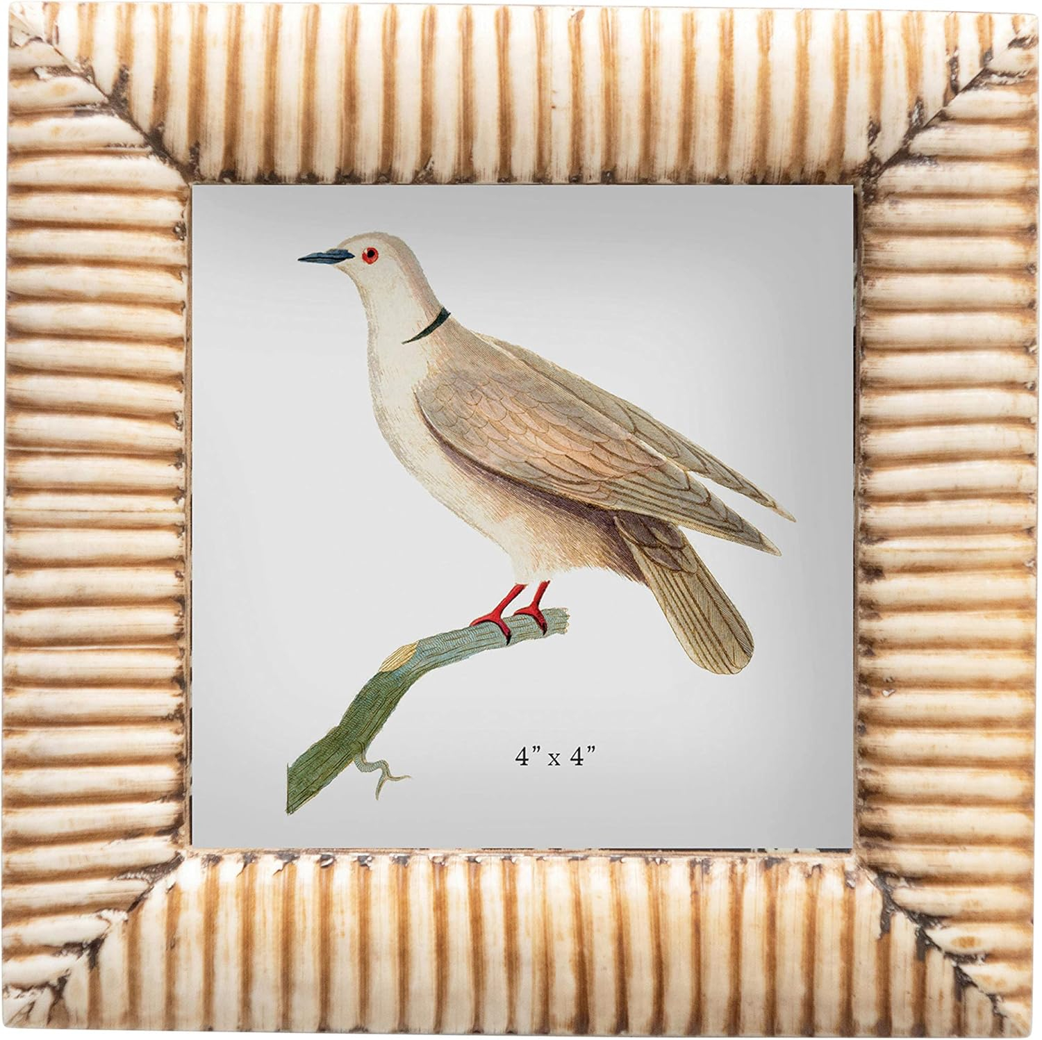 Creative Co-Op Hand-Carved Bone & MDF Photo Frame with Ribbed Pattern, Natural (Holds 4" x 4" Photo)