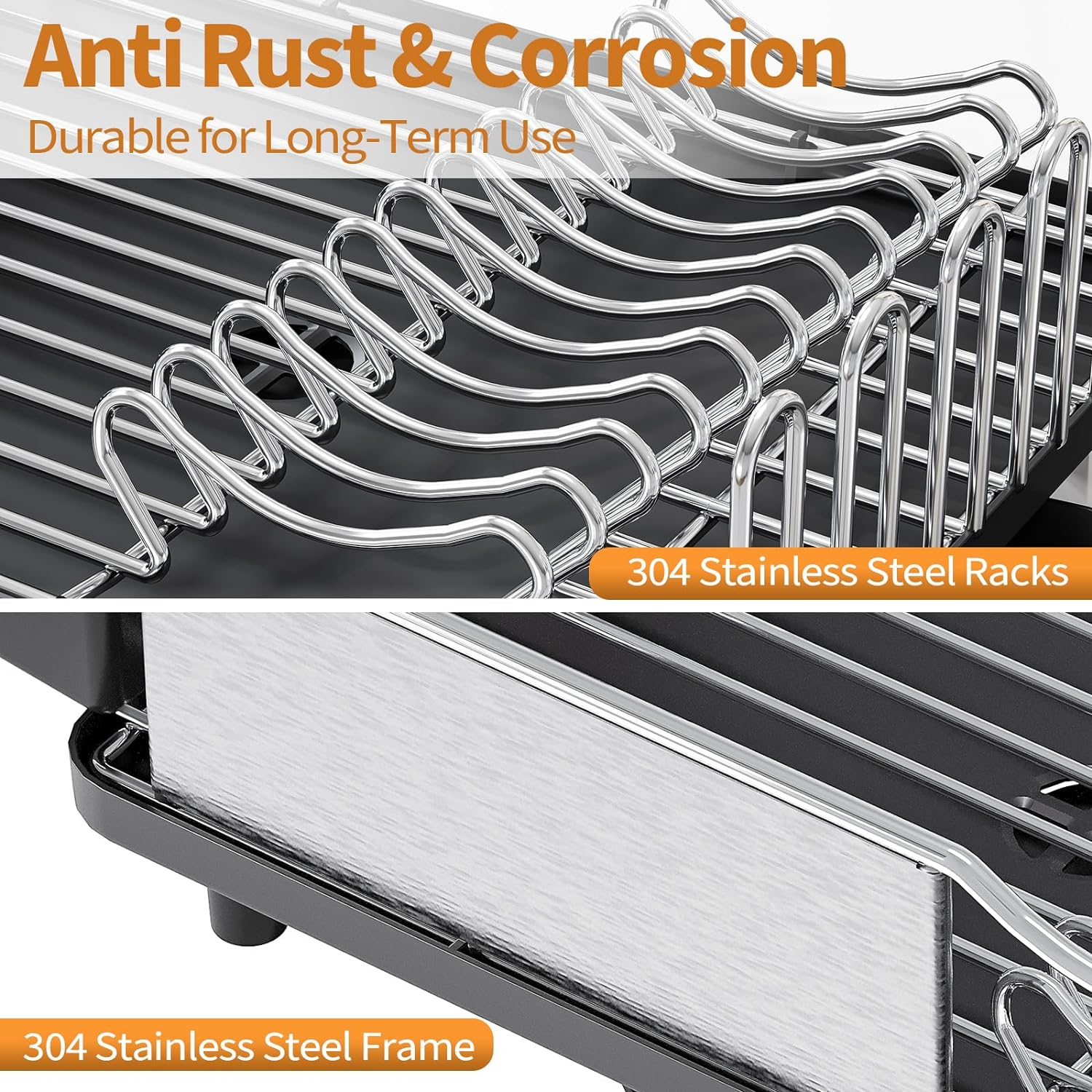 Dish Drying Rack - 304 Large Stainless Steel Dish Drainer for Kitchen Counter, Multifunctional Rust Resistant Kitchen Organizer and Easy Cleaning Storage Rack with Cutlery Holder Drip Tray