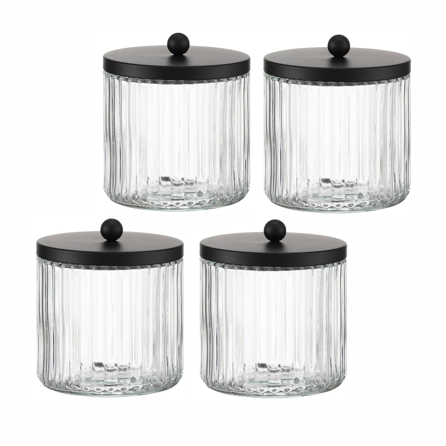 Clear Glass Bathroom Canister Set with Black Metal Lids