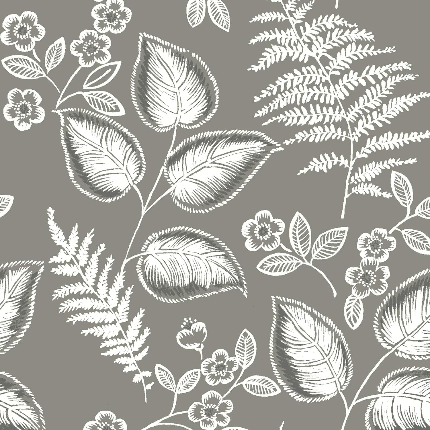 Grey Vinyl Foliage Peel and Stick Wallpaper, 30.75-Sq. Feet