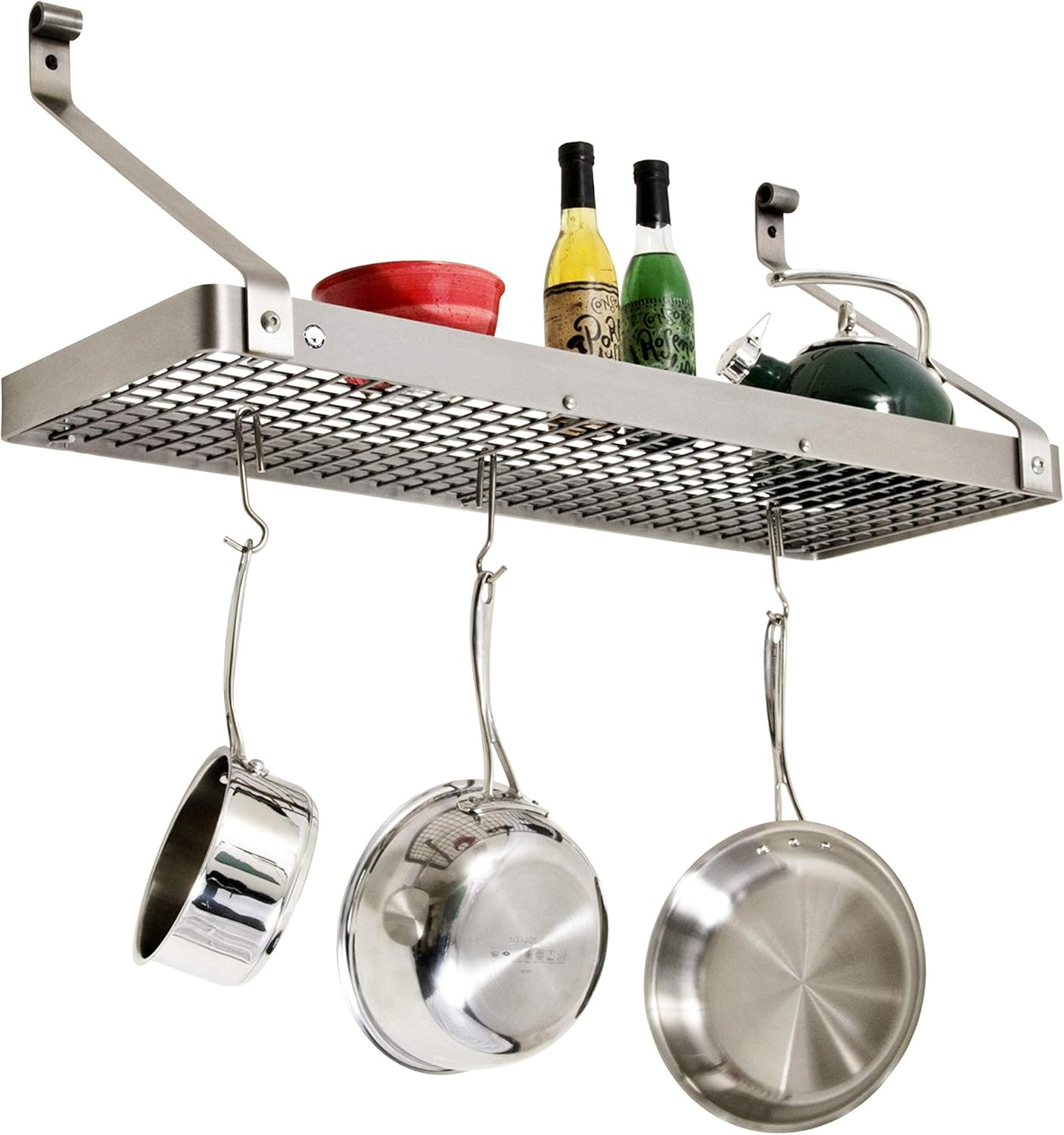 Handcrafted 30 in. Gourmet Deep Bookshelf Wall Rack with 12-Hooks Stainless Steel