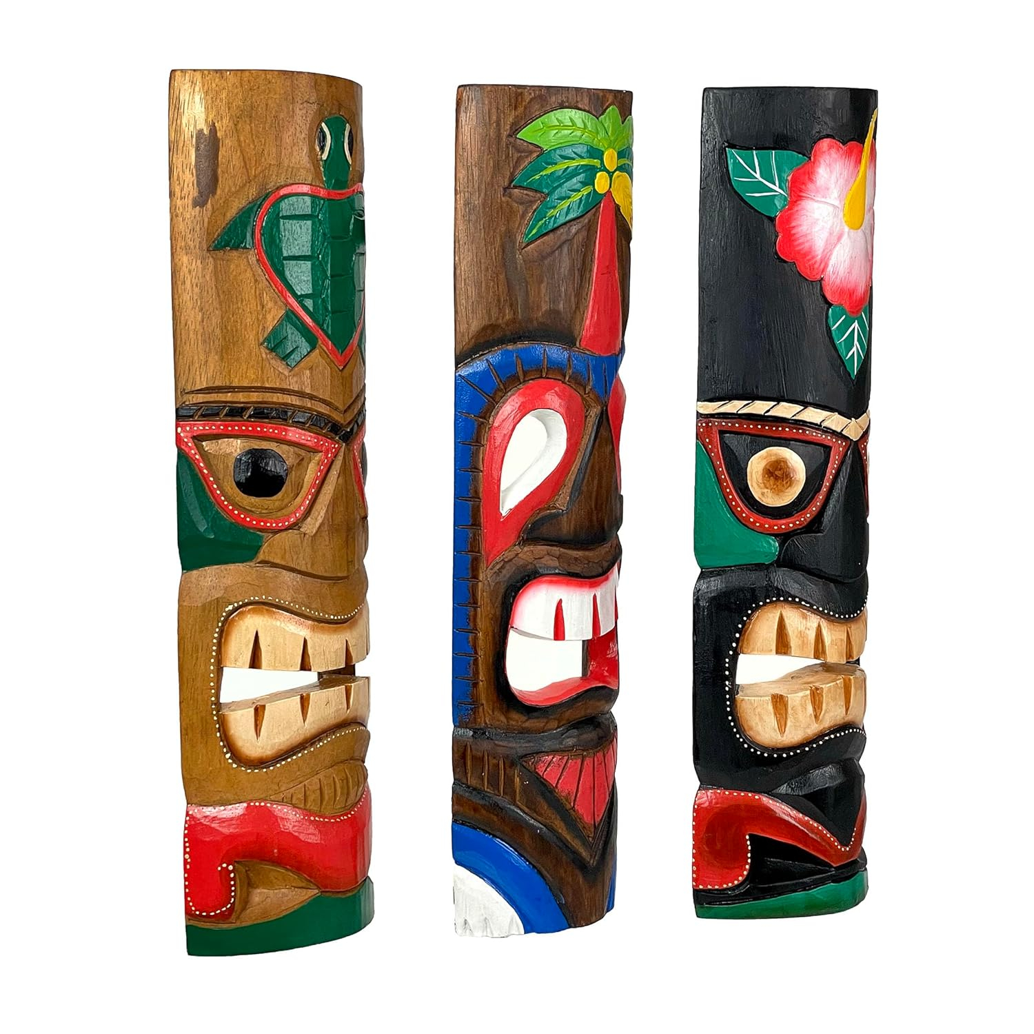 Zeckos Hand Carved Wood Hawaiian Island Tiki Wall Décor Set of 3