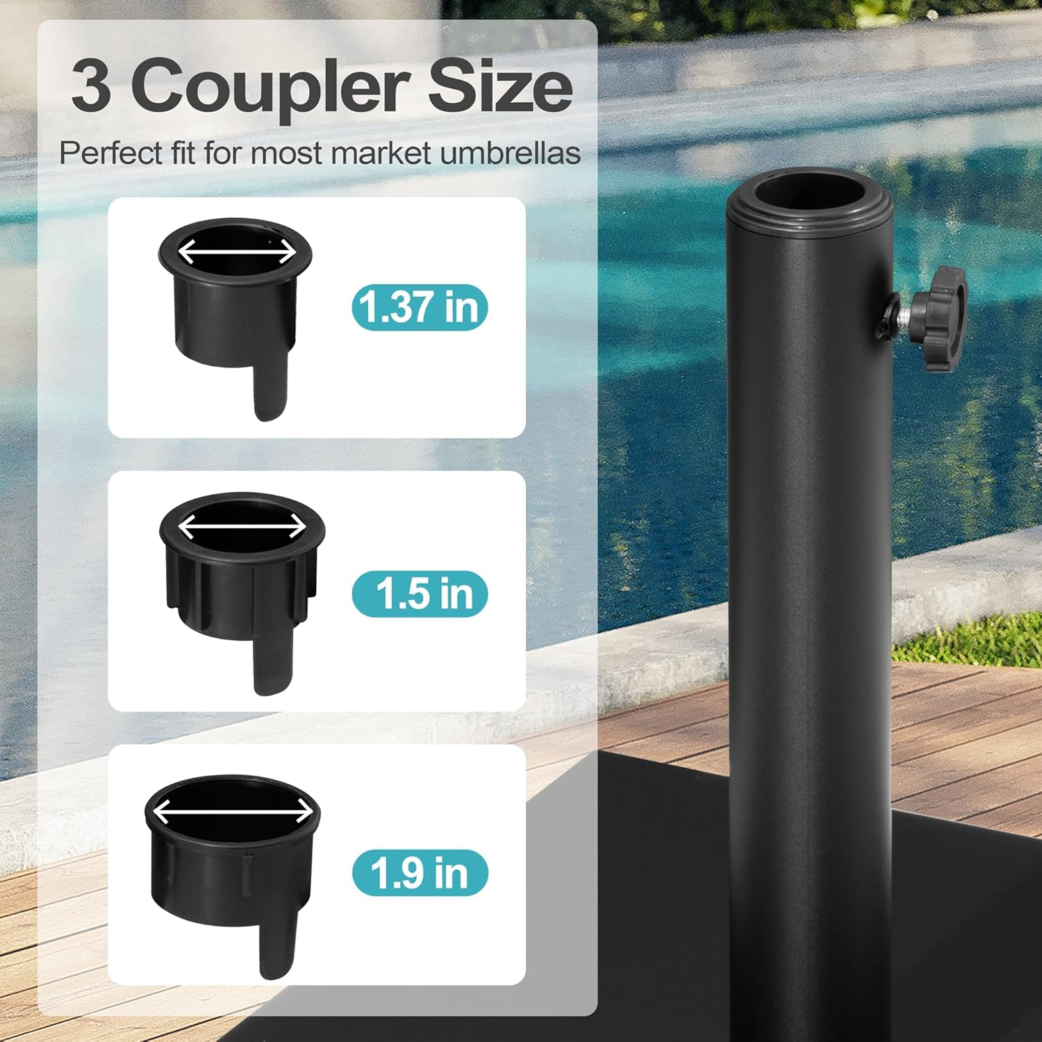 Heavy Duty Black Concrete and Steel Patio Umbrella Base Stand