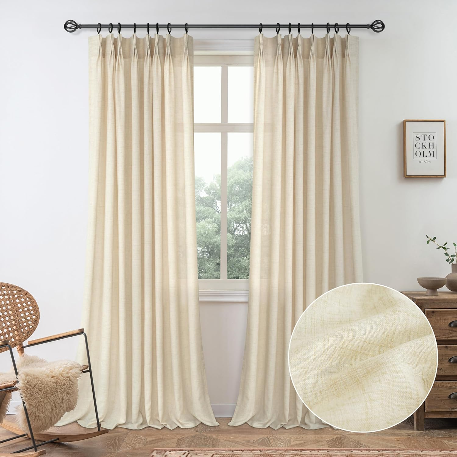 DriftAway Pinch Pleat Valance Kitchen Curtains Linen Textured Short Curtains for Small Window Bathroom 2 Panels Cafe Curtains Back Tabs Farmhouse Rustic Curtain 30 x 24 Inches Light Linen