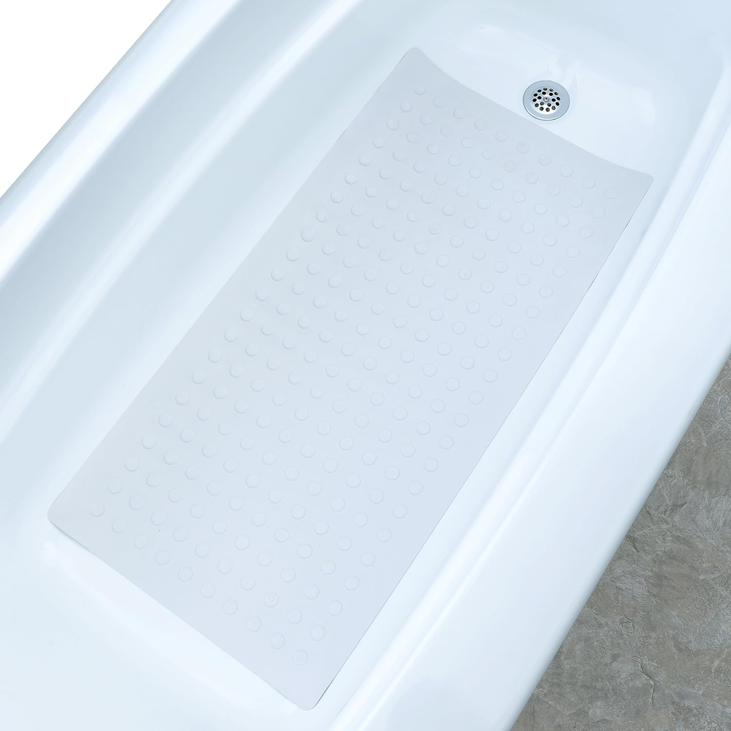 SlipX Solutions Extra Long Rubber Bath Safety Mat, 18"x36" (White)