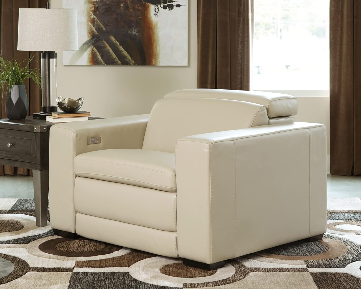 Contemporary Sand Spot 48'' Gray Leather Recliner