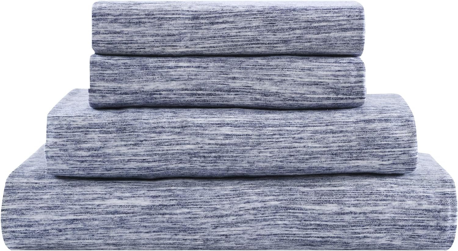 Twin Melange Dark Blue Cotton Jersey Knit Sheet Set