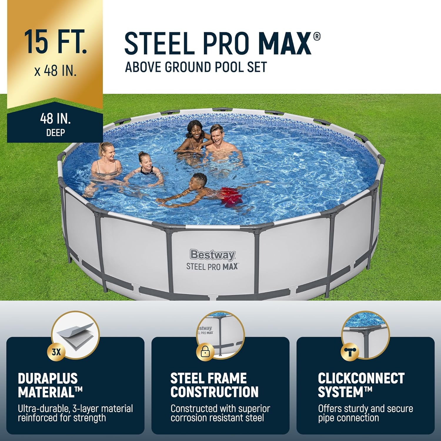 Bestway 56690E 15' x 48" Round Steel Pro MAX Above Ground Swimming Pool Set