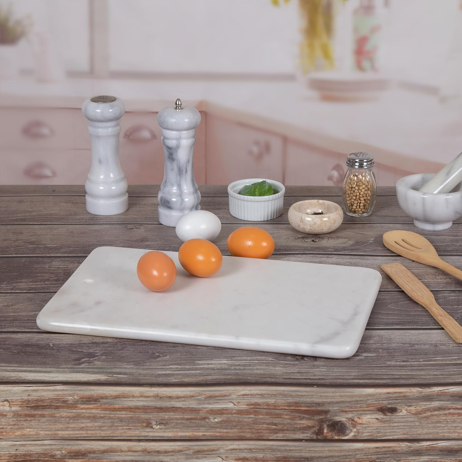 Creative Home Natural White Marble 9" x 14" Rectangular Pastry Board, Cutting Board, Serving Board
