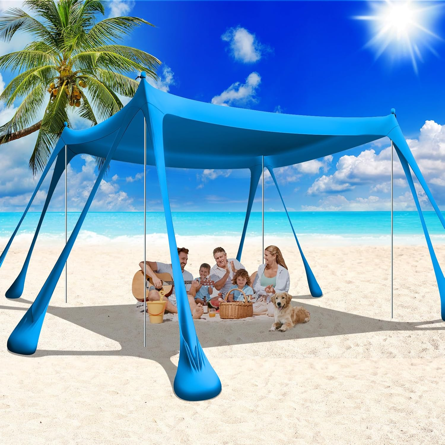 Beach Canopy Beach Tent Pop Up Shade 10x10ft Sun Shelter UPF50+ with 8 Sandbags-2 Sand Shovel-4 Aluminum Poles-Ground Pegs-Portable Carrying Bag for Outdoor Family Camping Fishing Yard Picnic
