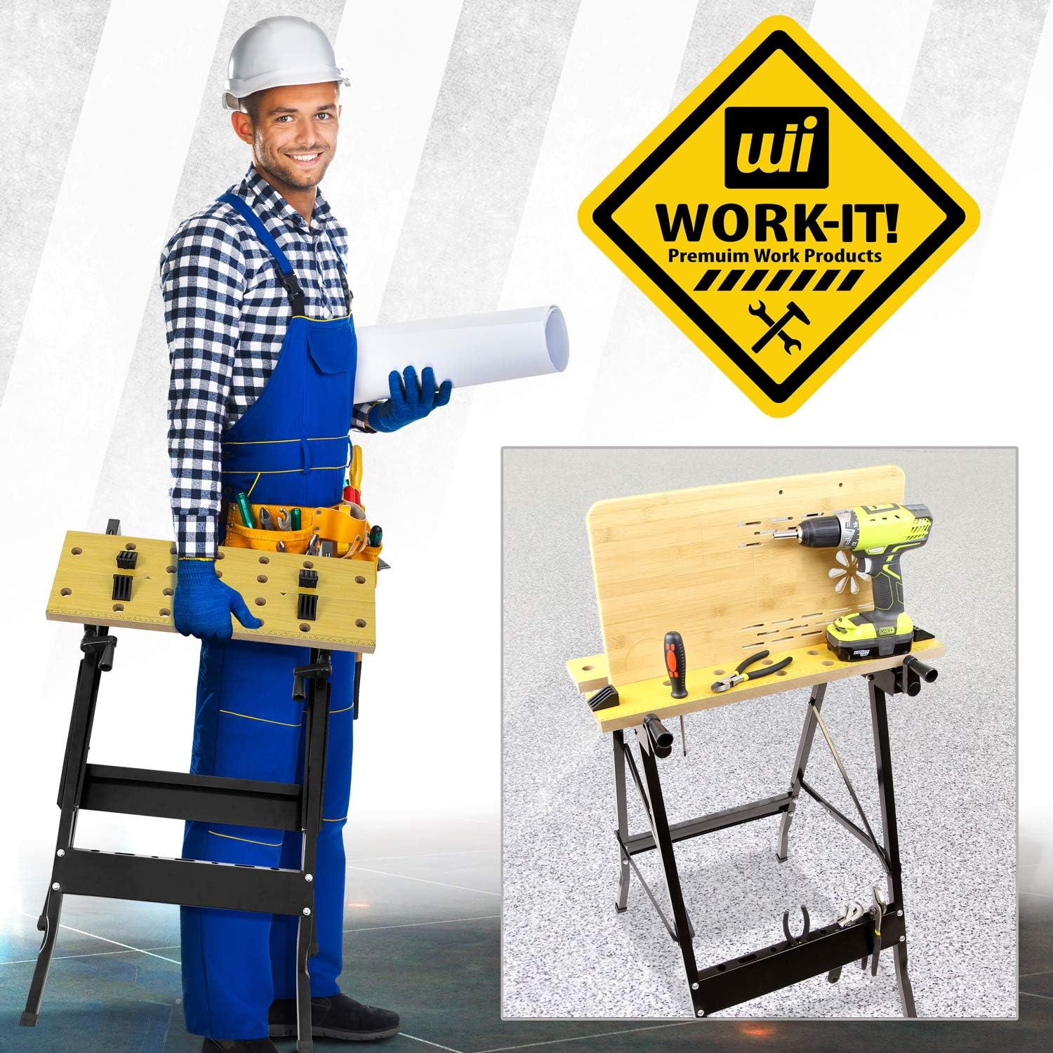 Portable Folding Workbench with Adjustable Clamps and Steel Frame