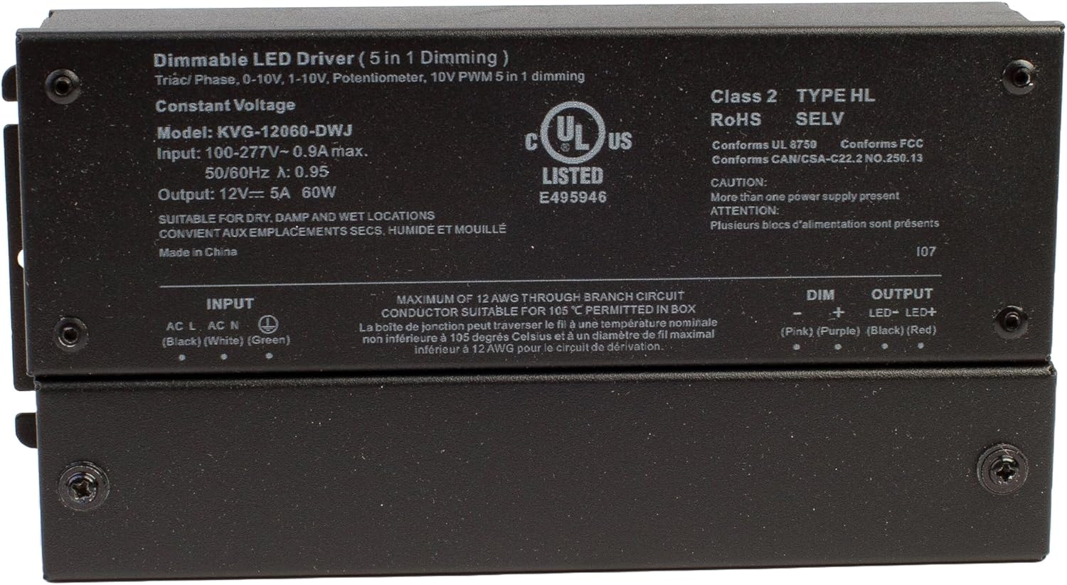 UL listed 12v 5A 60w class 2 dimmable LED driver power supply for led strip light