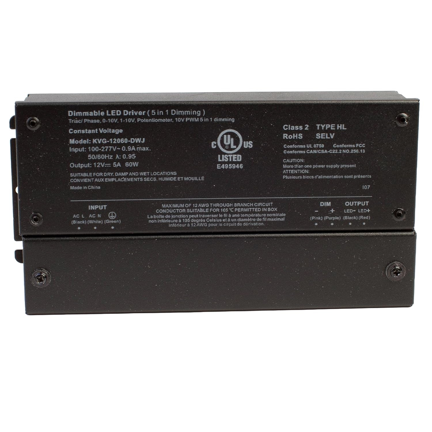 UL listed 12v 5A 60w class 2 dimmable LED driver power supply for led strip light