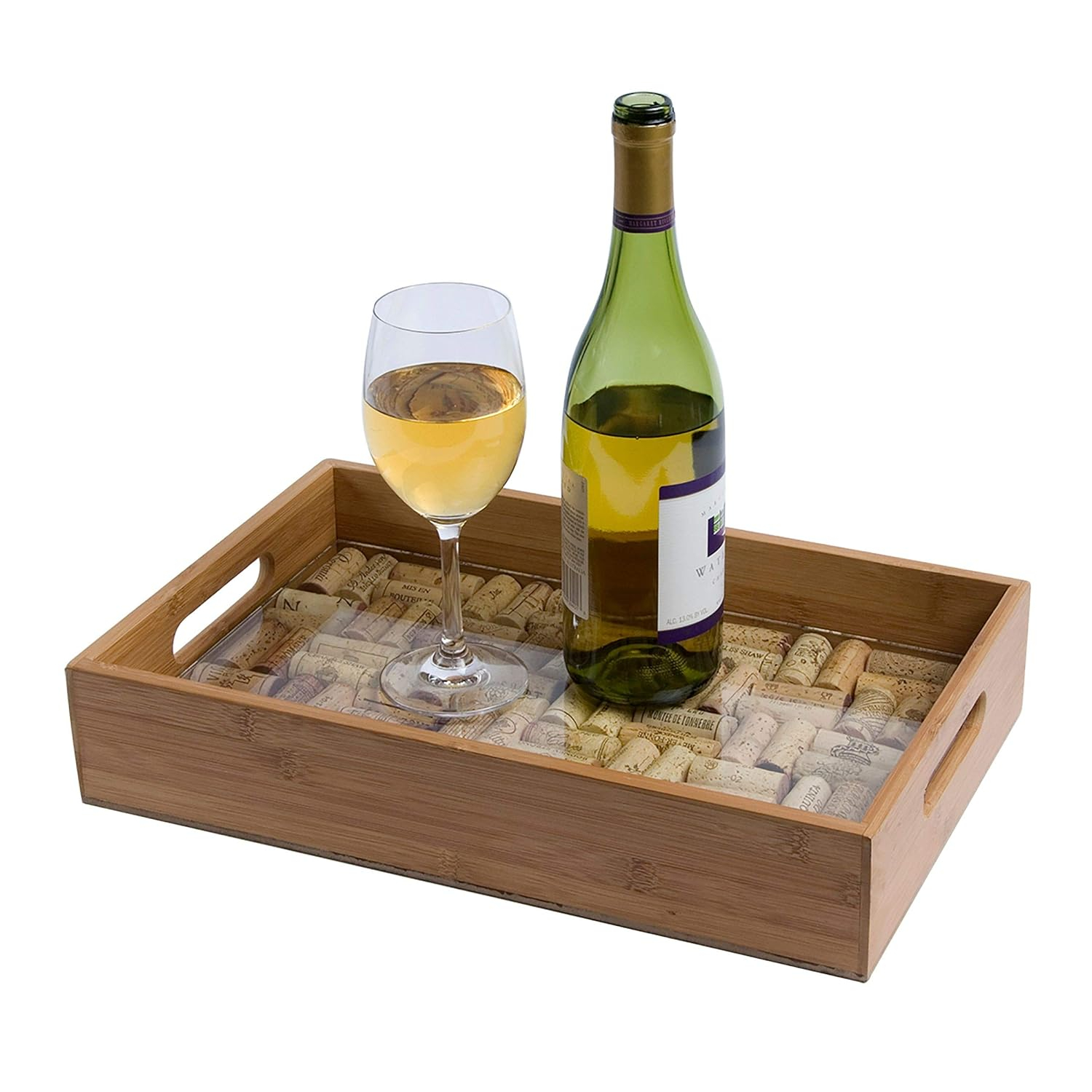 Greenophile Bamboo Cork Service Tray Kit With Handles, 100% Bamboo, Glass Pane, Serving Platter for Wine, Beer, Charcuterie, Appetizers, and More, Do-it-Yourself, Corks NOT included