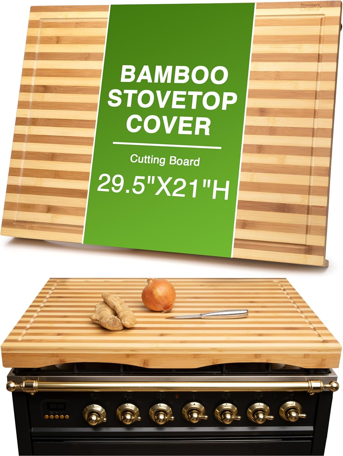 Prosumer's Choice Bamboo Stovetop Cover Cutting Board with Adjustable Legs - Large Size