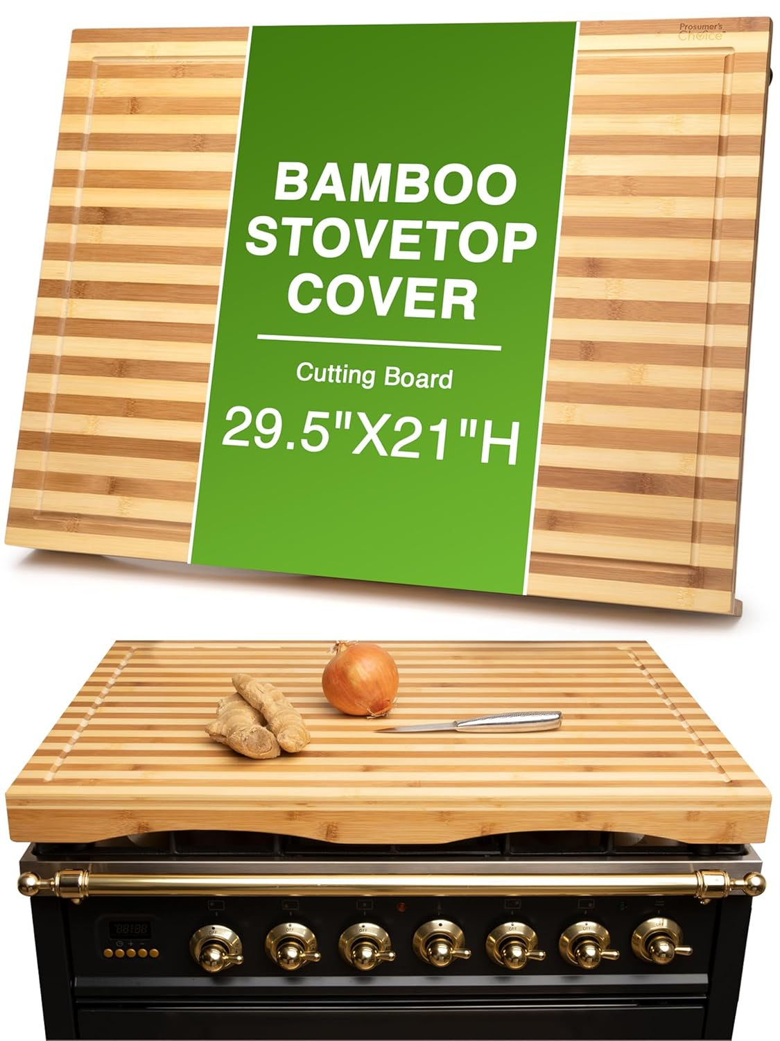 Prosumer's Choice Bamboo Stovetop Cover Cutting Board with Adjustable Legs - Large Size