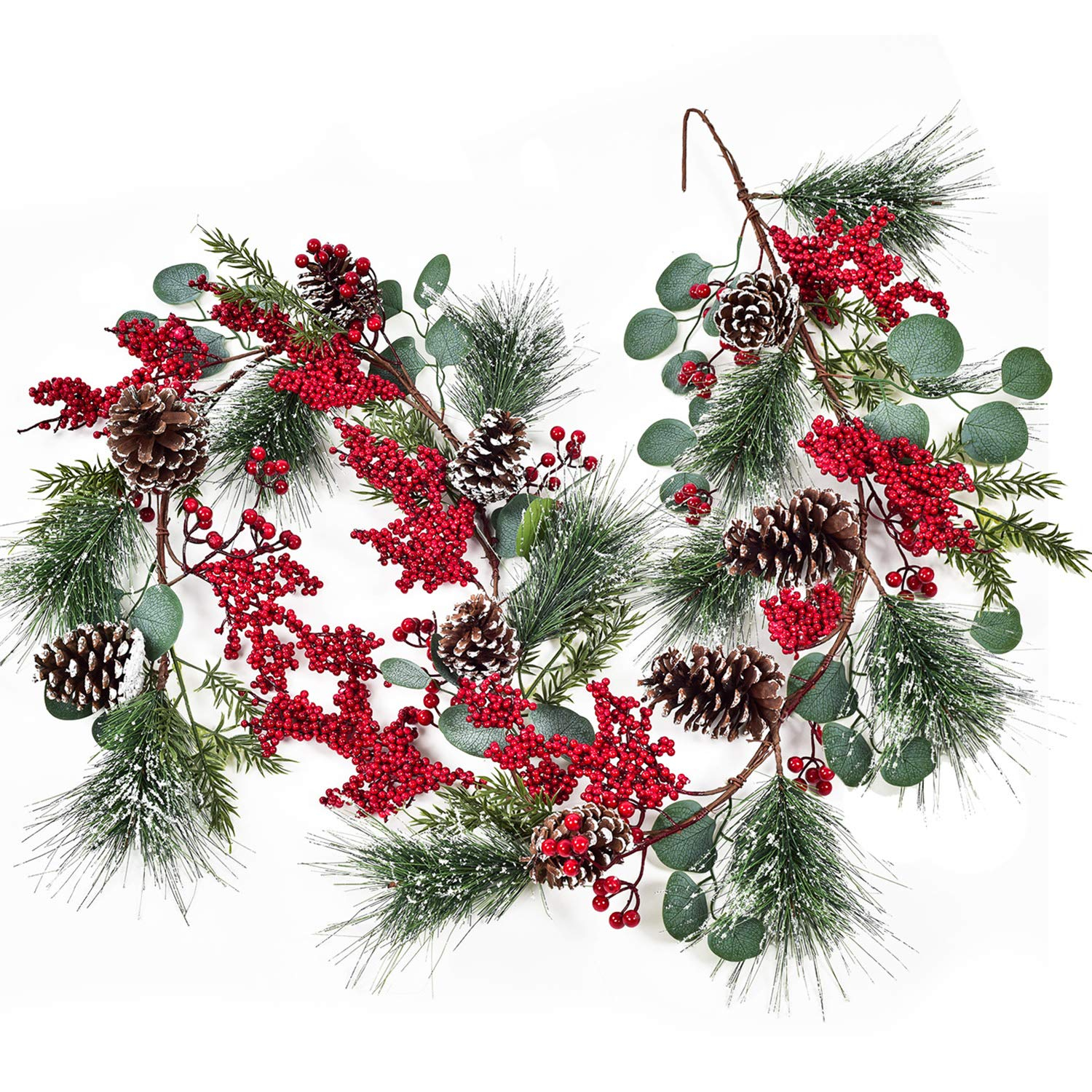 Christmas Garland Red Berry, Artificial Pine Needle Holiday Greenery (Evergreen) Unlit Fireplace Mantle Décor & Home Xmas Decoration Indoor/Outdoor Decorations 6 Feet Long (6ft) Clearance
