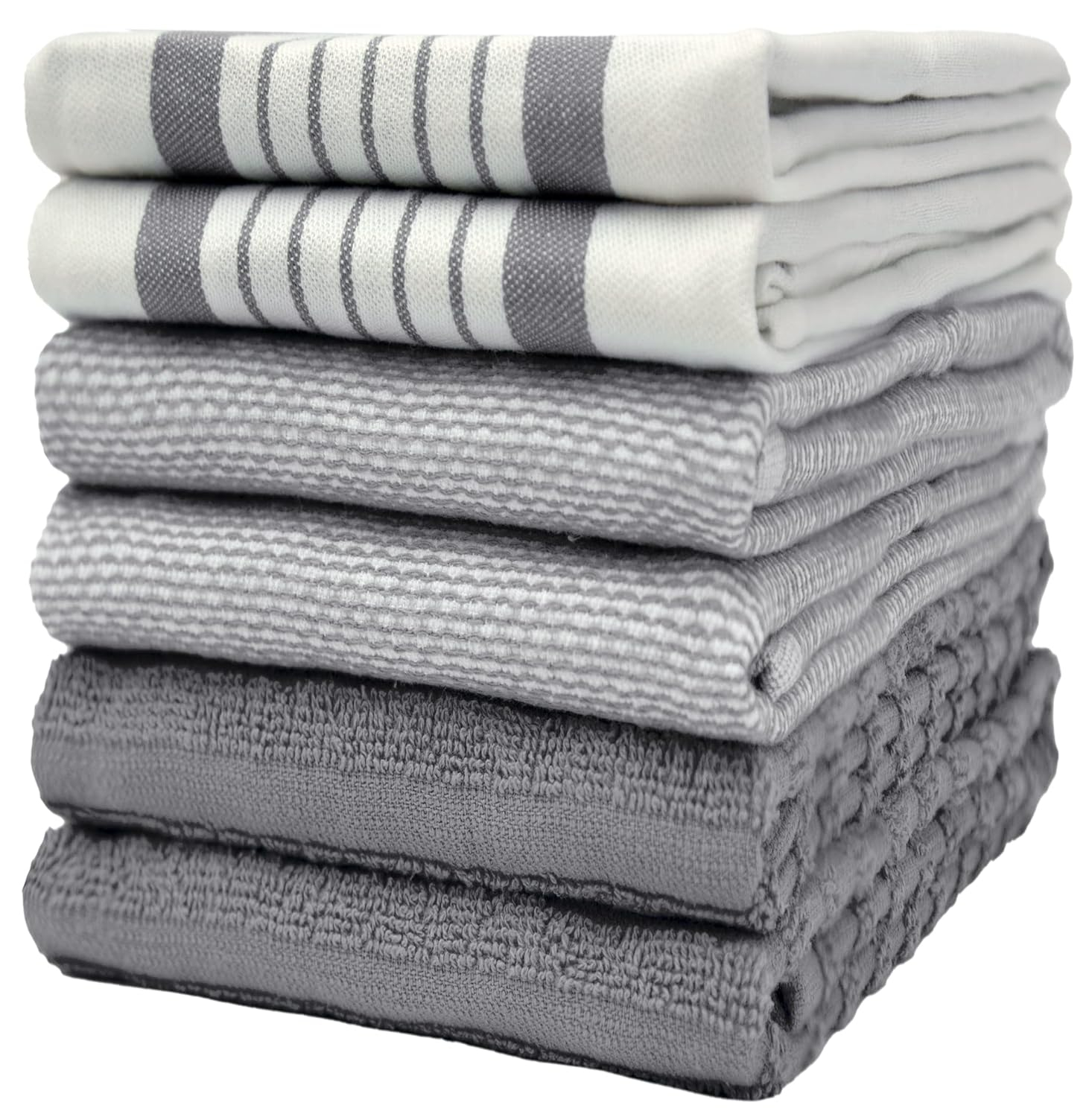 Bumble Premium Kitchen Hand Towels | 100% Cotton 16” x 26” | Absorbent Dish Cloths | 6 Pack (Grey)