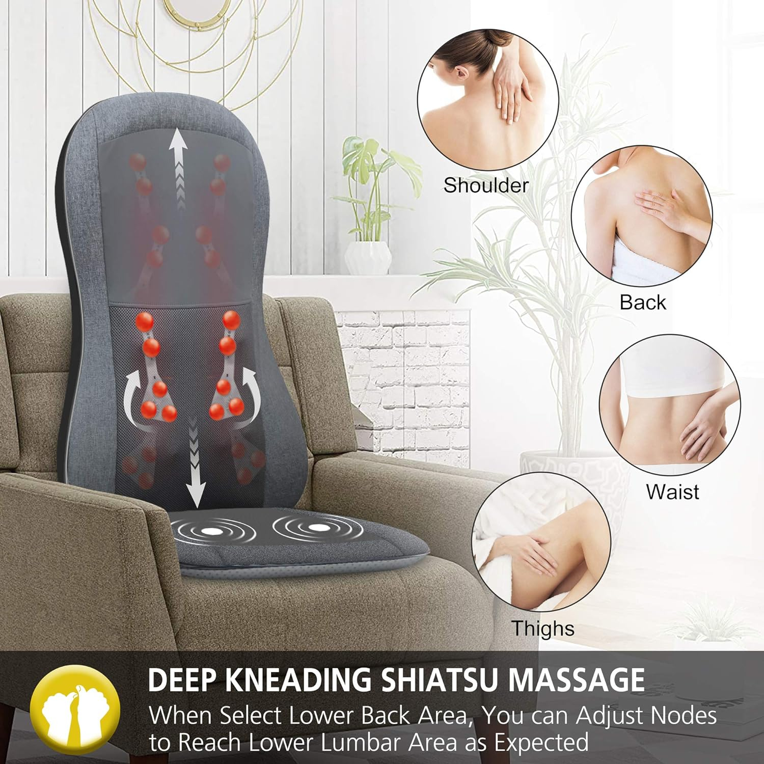 Comfier Shiatsu Back Massager with Heat 10 Massage Nodes Massage Chair Pad 2D/3D Seat Cushion Massagers