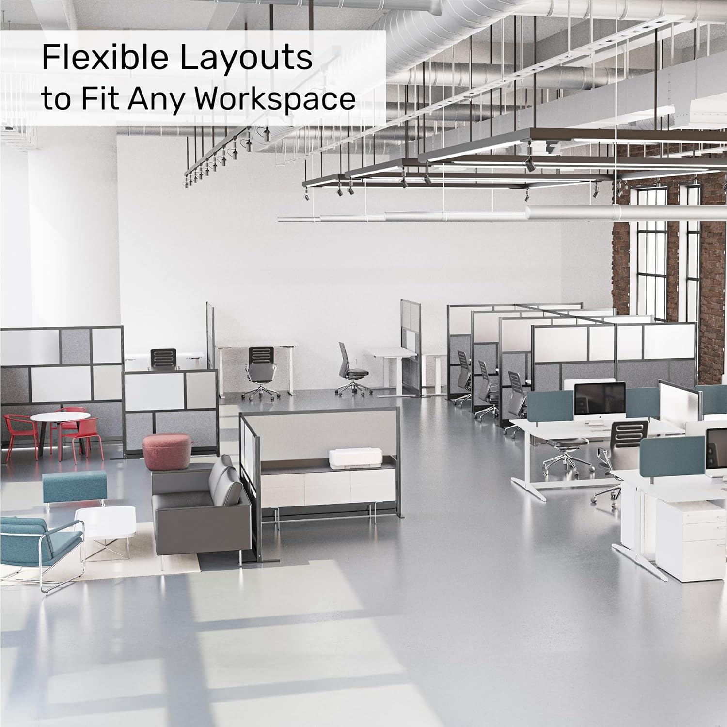 Stand Up Desk Store ReFocus Modular and Expandable Office Partition Wall System (70" W x 48" H Freestanding / Starter Divider Wall)