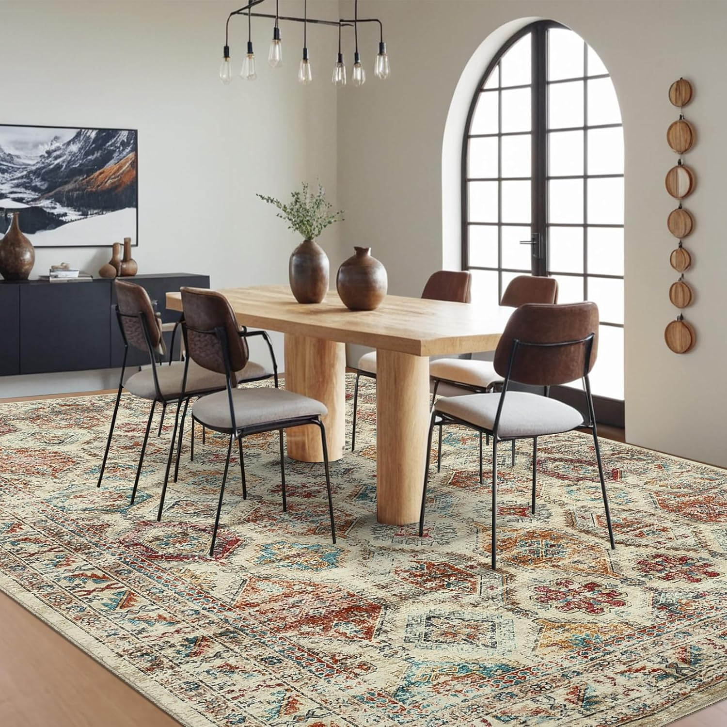 Garvee 8'x10' Large Area Rug for Living Room Vintage Rug Geometric Rug Non Slip Low Pile Indoor Bedroom Rug, Multi