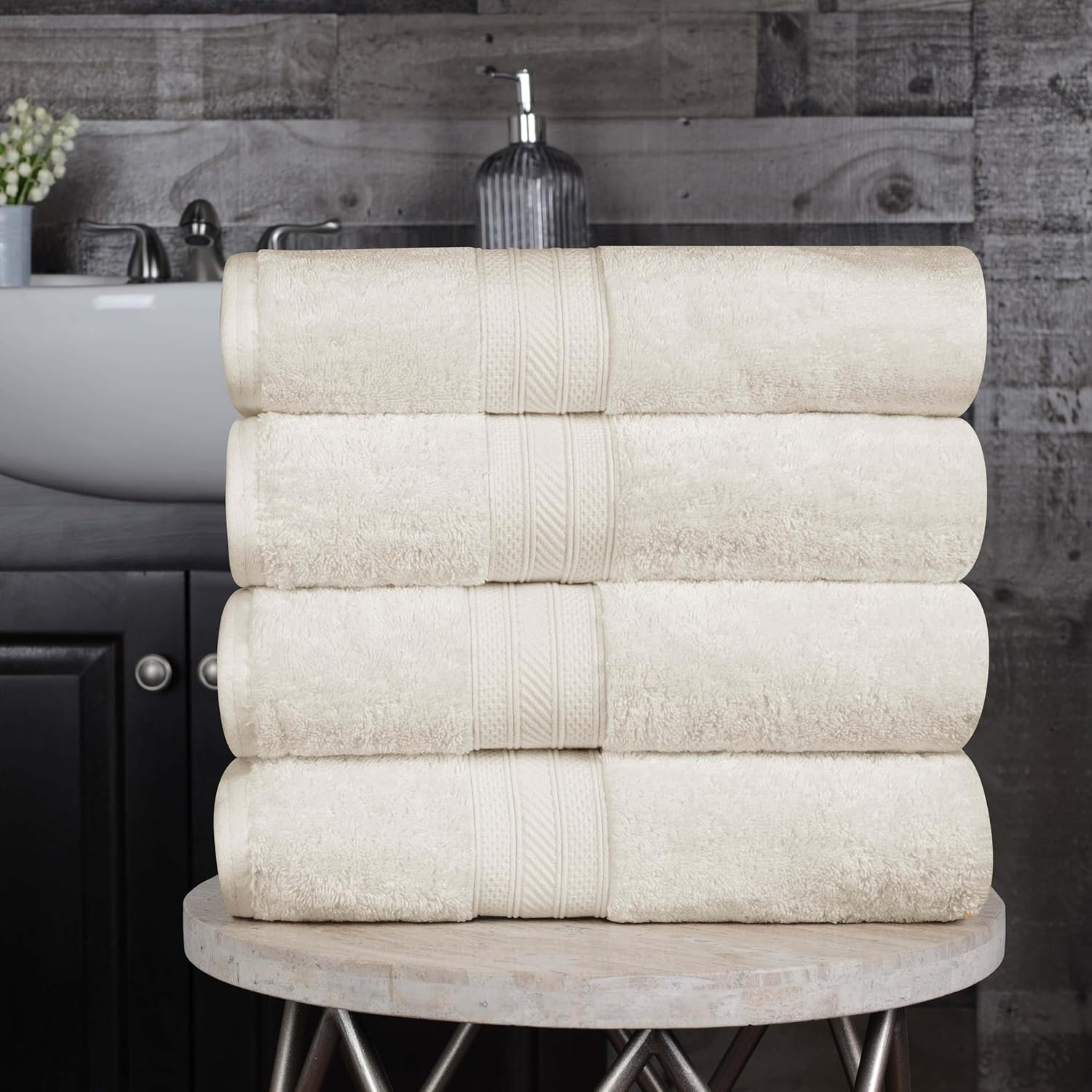 Superior Atlas Cotton Heavyweight 4 Piece Towel Set, Almond