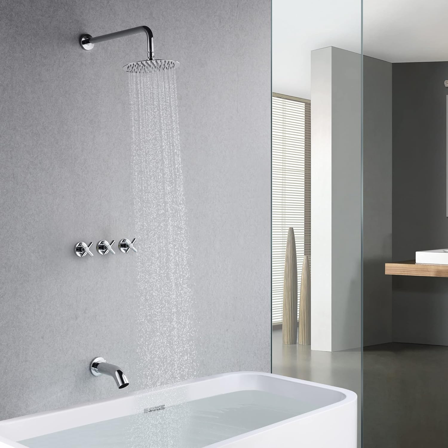 3 Handle Tub and Shower Fixtures with with Rough-in Valve, Chrome