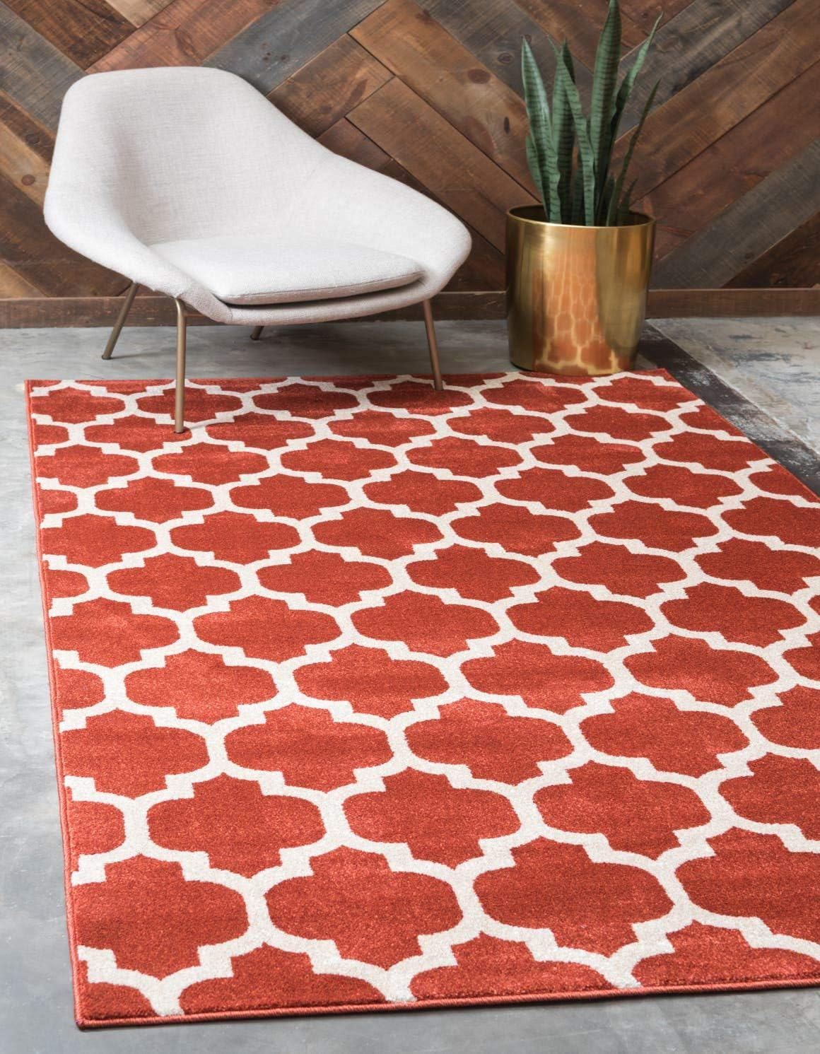 Elegant Terracotta Trellis 7' x 10' Indoor Rug - Stain-resistant and Easy Care