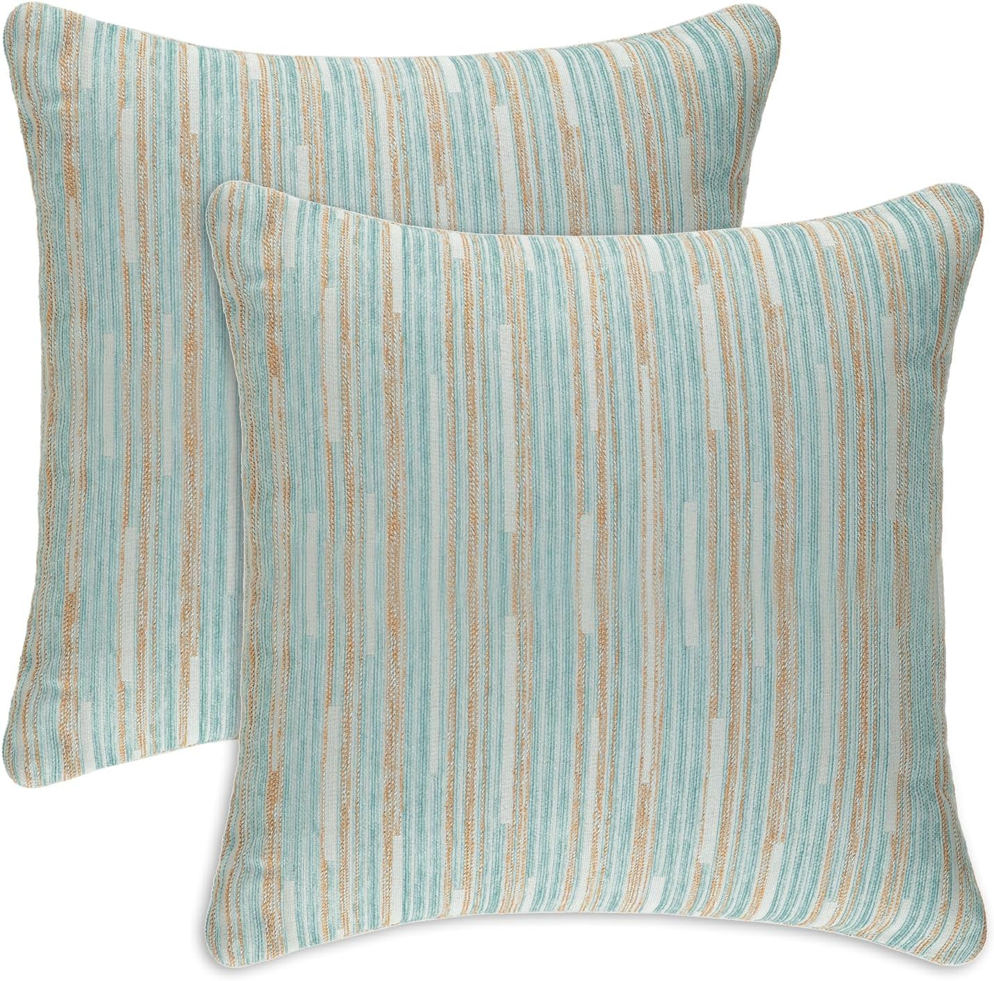 Yeiotsy Pillow Cases Blue, Pack of 2, Decorative Throw Pillow Covers Striped Bohemia Couch Cushion Covers for Sofa Home Decor (Light Blue, 18 X 18 Inches)