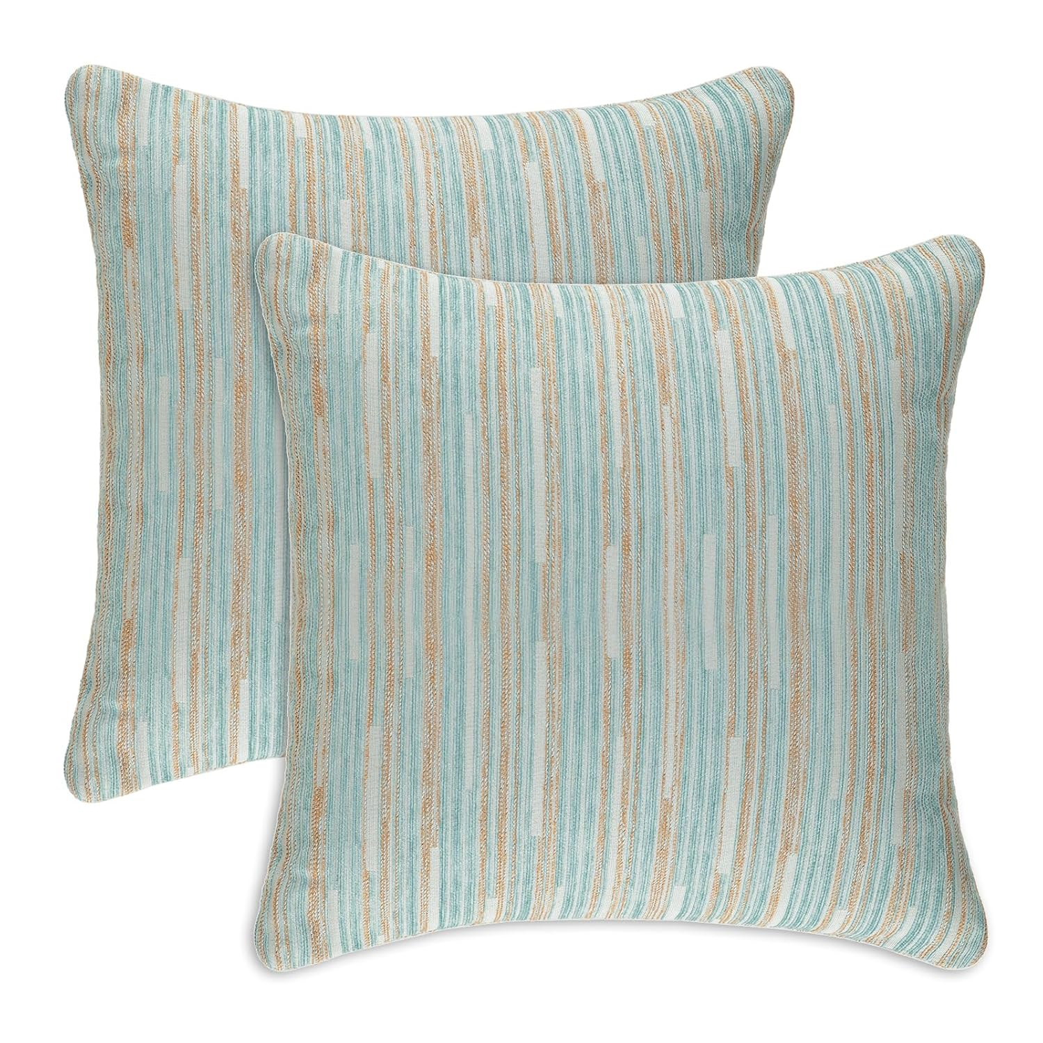 Yeiotsy Pillow Cases Blue, Pack of 2, Decorative Throw Pillow Covers Striped Bohemia Couch Cushion Covers for Sofa Home Decor (Light Blue, 18 X 18 Inches)