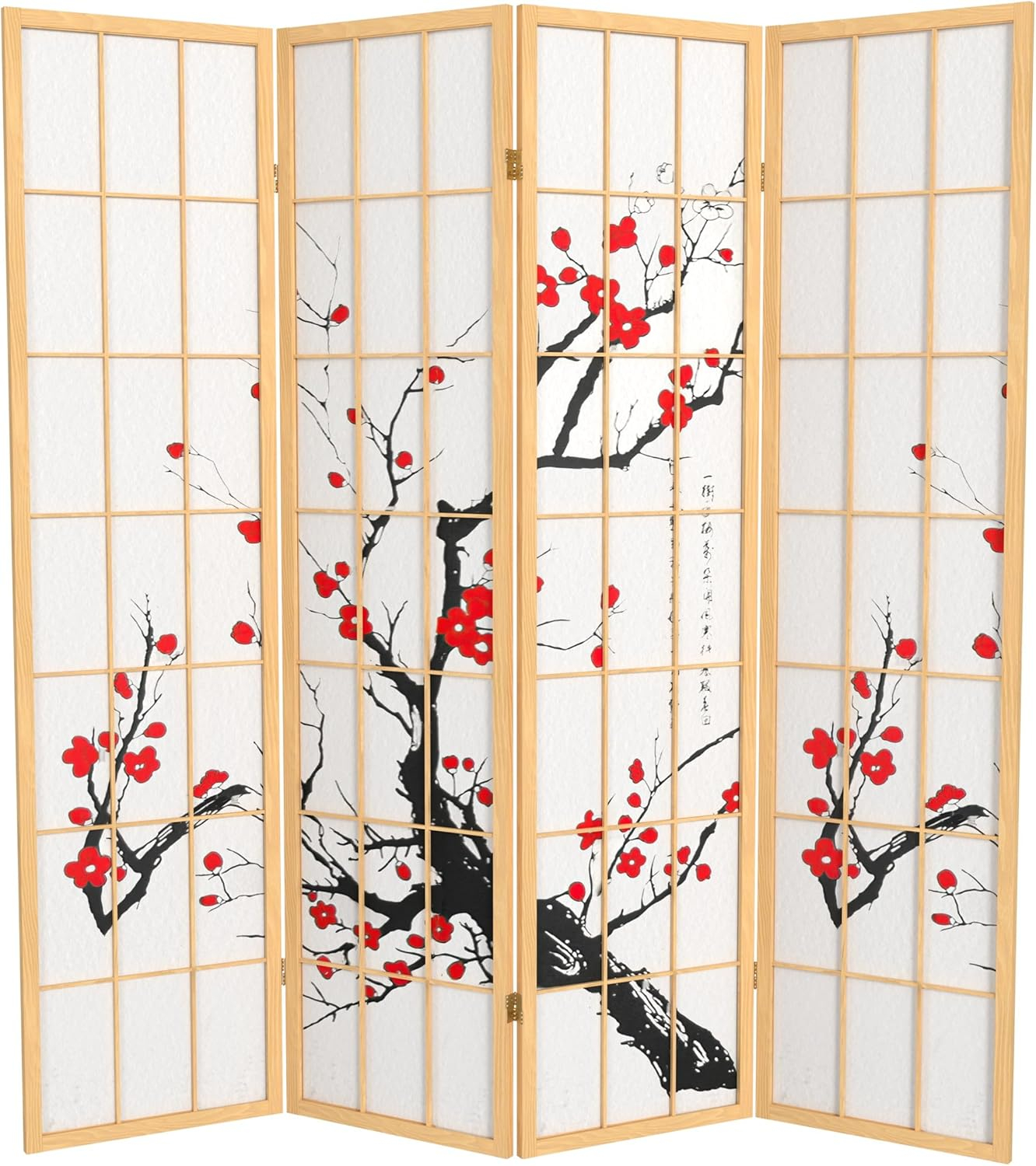 Oriental Furniture 6 Ft Tall Flower Blossom Room Divider, natural color, 4 panel