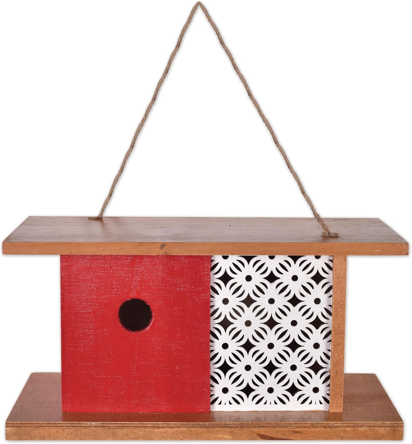 Red and White Wooden Mid-Century Modern Birdhouse
