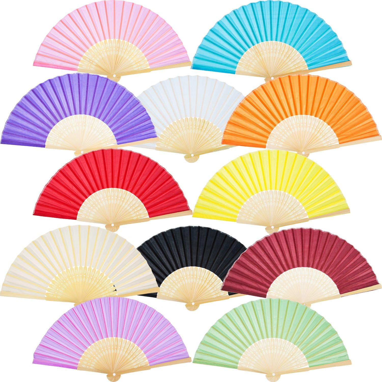 Multicolor Silk Bamboo Foldable Handheld Fans Set