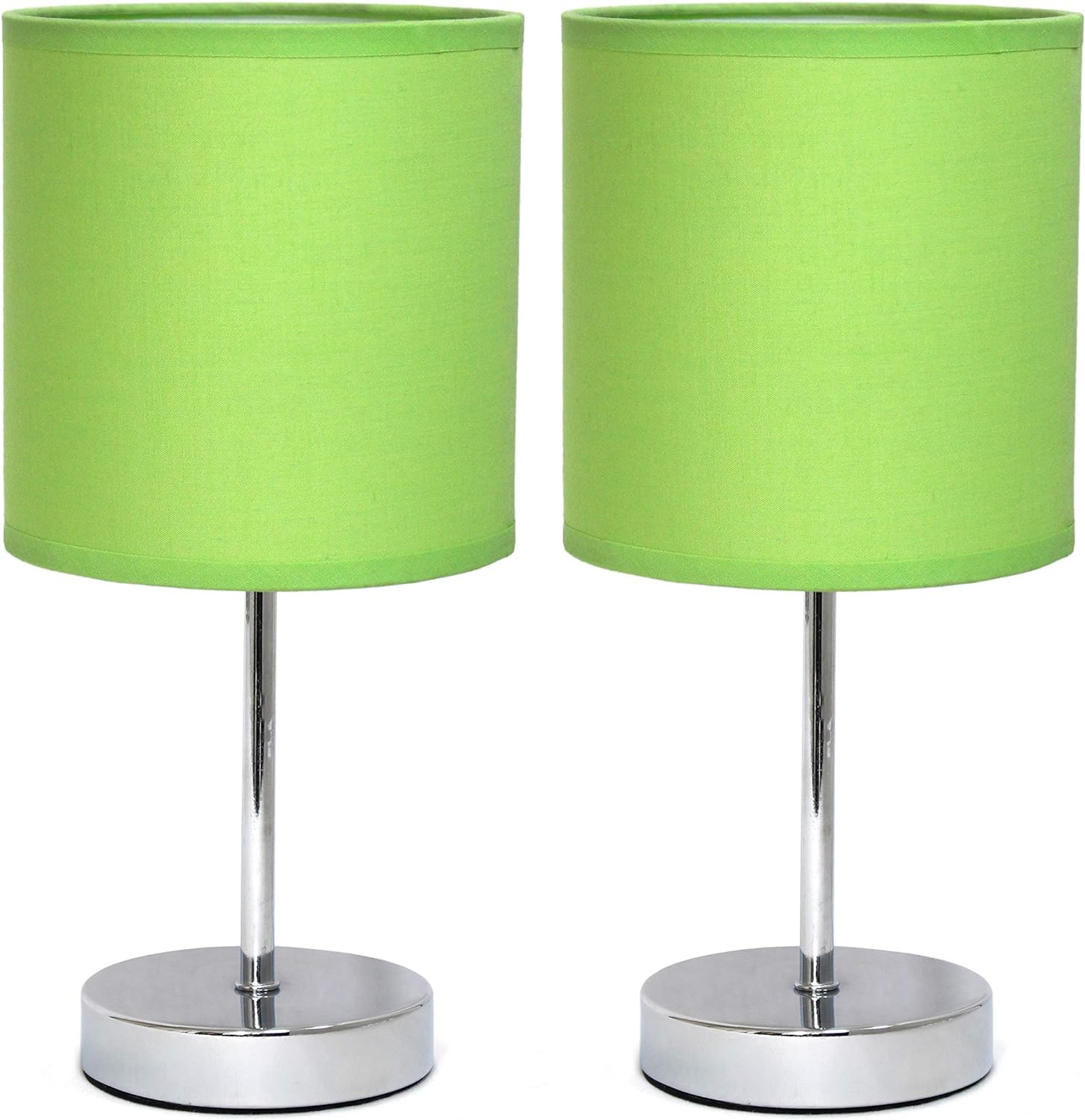 Green Chrome Mini Nightstand Lamp Set with Fabric Shade