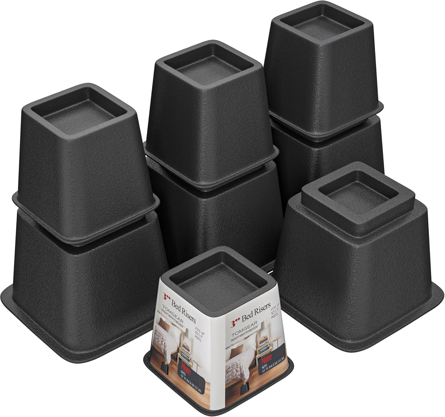 8 Pack Bed Risers, Heavy Duty Bed Furniture Risers, Adjustable Bed Elevators in Heights 3 or 5 inch, Stackable Risers for Sofa, Chair, Desk, Table Legs, Black