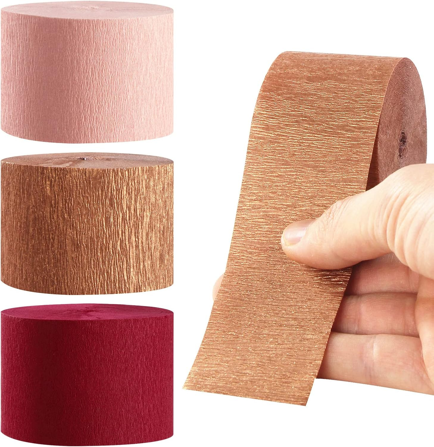Rose-Gold Pink Burgundy-Red Party-Decorations Streamers - 9 Rolls Valentines Mothers Day Crepe Paper Streamer Garland Birthday Bachelorette Bridal Shower Engagement Wedding Brunch Decoration Panduola