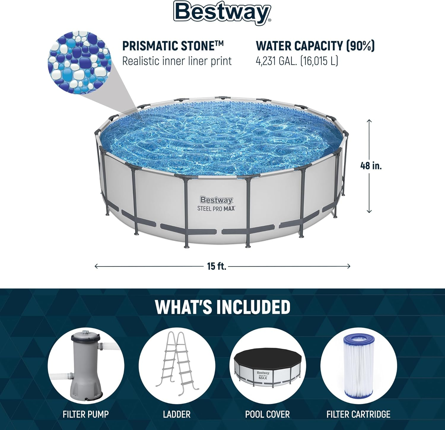Bestway 56690E 15' x 48" Round Steel Pro MAX Above Ground Swimming Pool Set