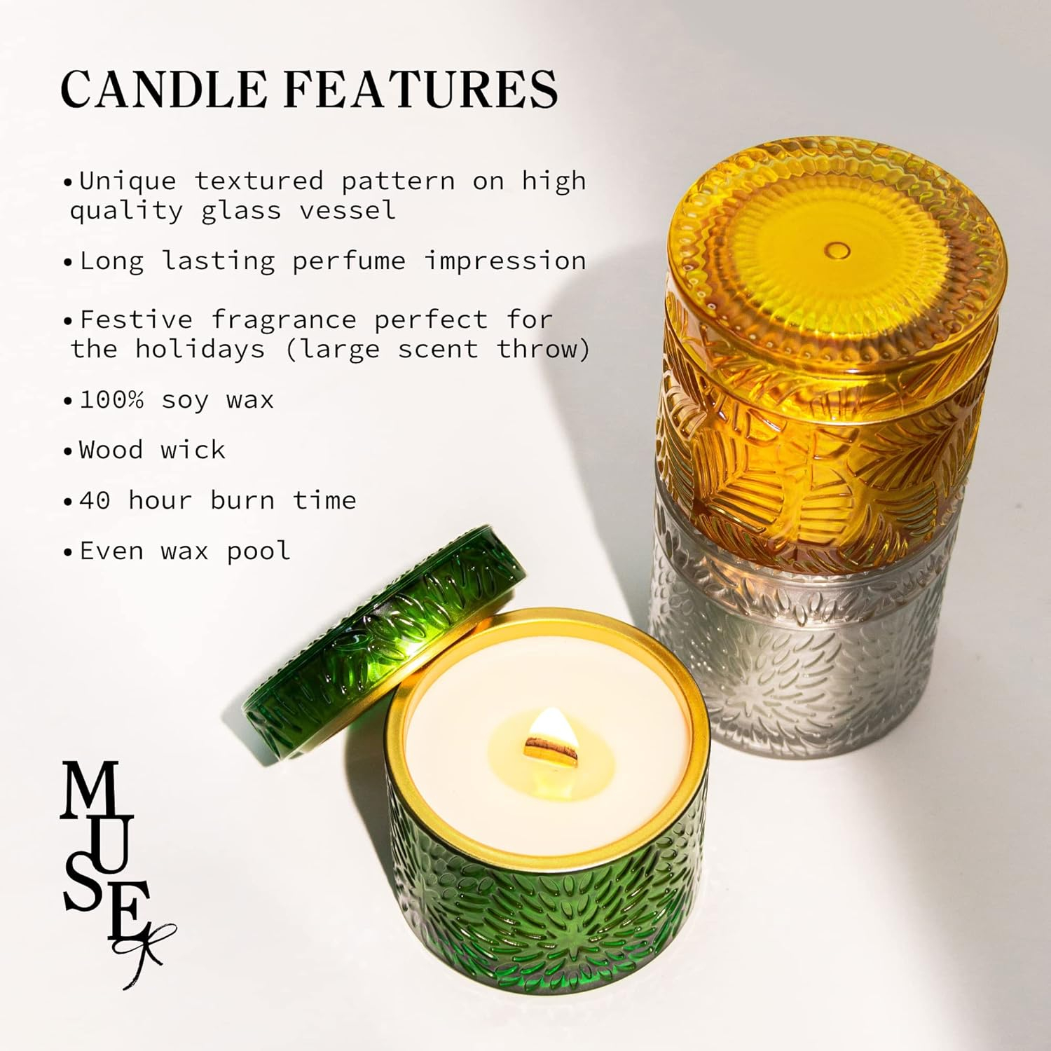 Hidden Label Christmas Candle,Festive Spice Scented Candles, Crackling Wood Wick Soy Candles, 7.4oz Glass Jar Decorative Candles, Candles Gifts for Women