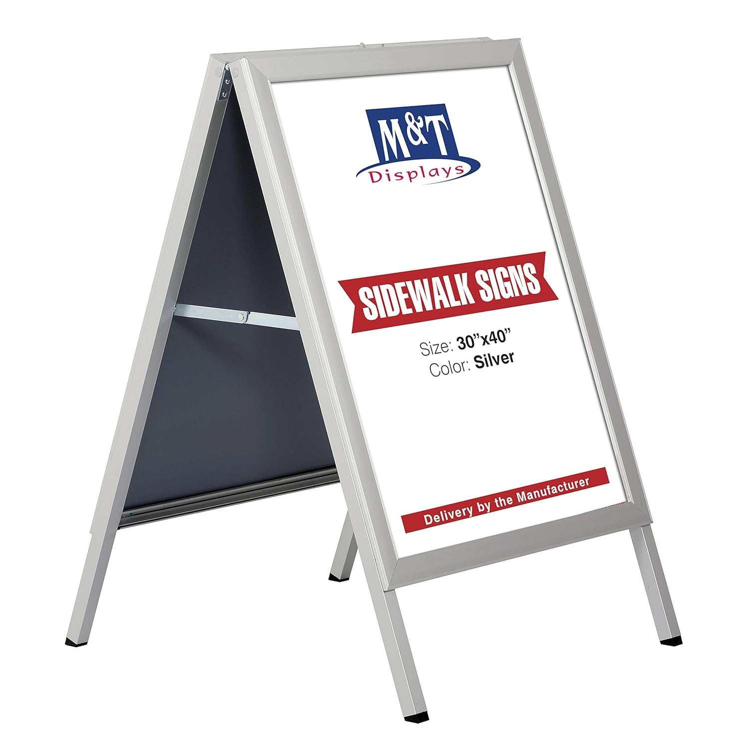 Slide-in A Frame Display Advertising Menu Board, 30x40 Inch Poster Size, Sidewalk Sign, Silver