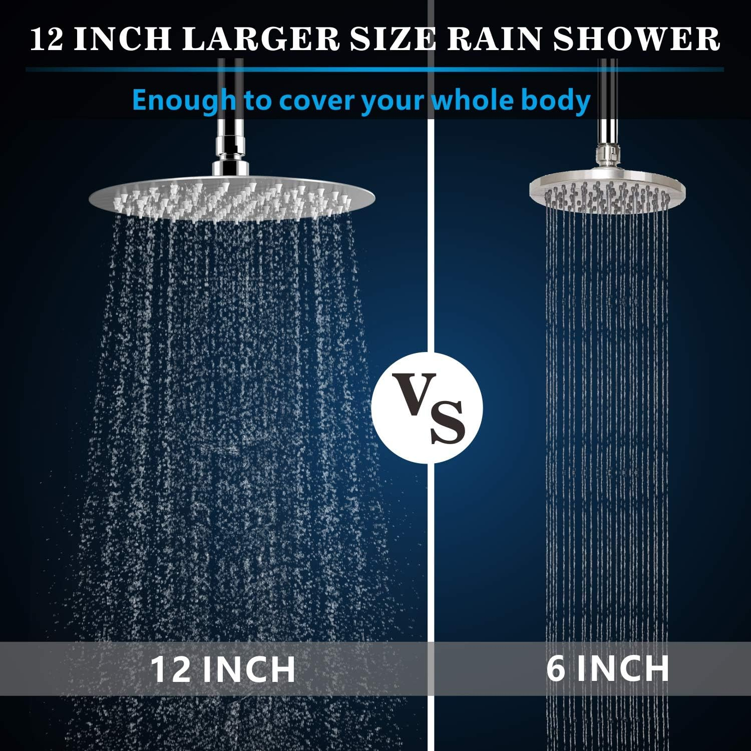 Voolan Rain Shower Head, High Flow Large Rainfall Showerhead Made of All Metal Stainless Steel, Waterfall Body Covering, Universal Wall and Ceiling Mount (12 Inch, Chrome)