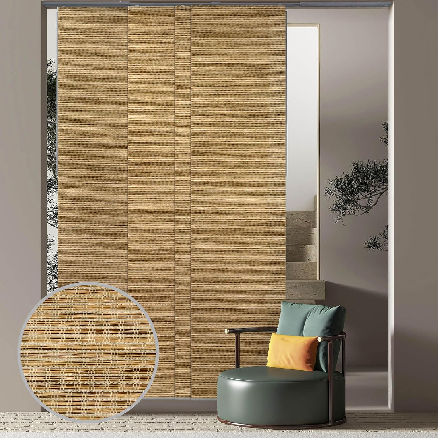 GoDear Design Adjustable Sliding Panel Track Blinds for Windows, Vertical Blinds for Sliding Doors, Extendable Track from 45.8" to 86" W, Trimmable Panel Curtains Up to 96", Light Filtering, Mayonaka