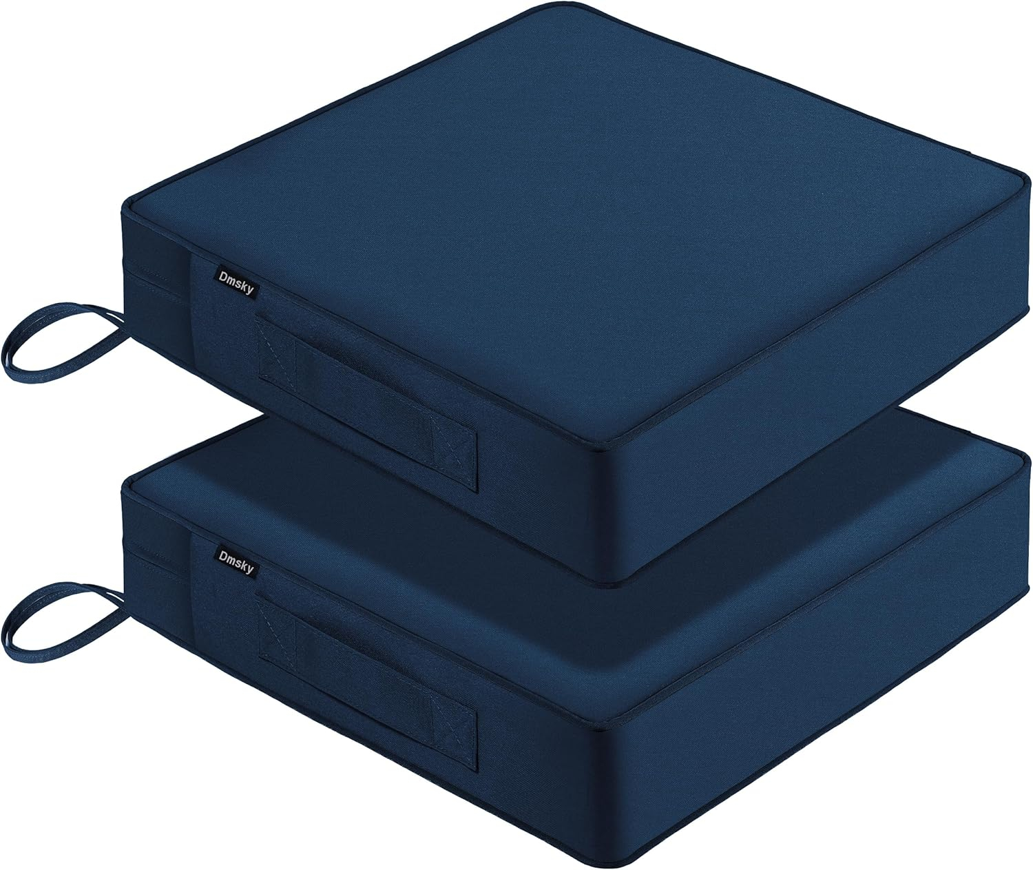 Dmsky Patio Chair Cushion,19 x 19 x 3.7 Inch Outdoor Chair Cushions for Patio Furniture,Waterproof Seat Cushions with Ties, Garden Sofa Couch Chair Pads with Handle Set of 2(Blue)…