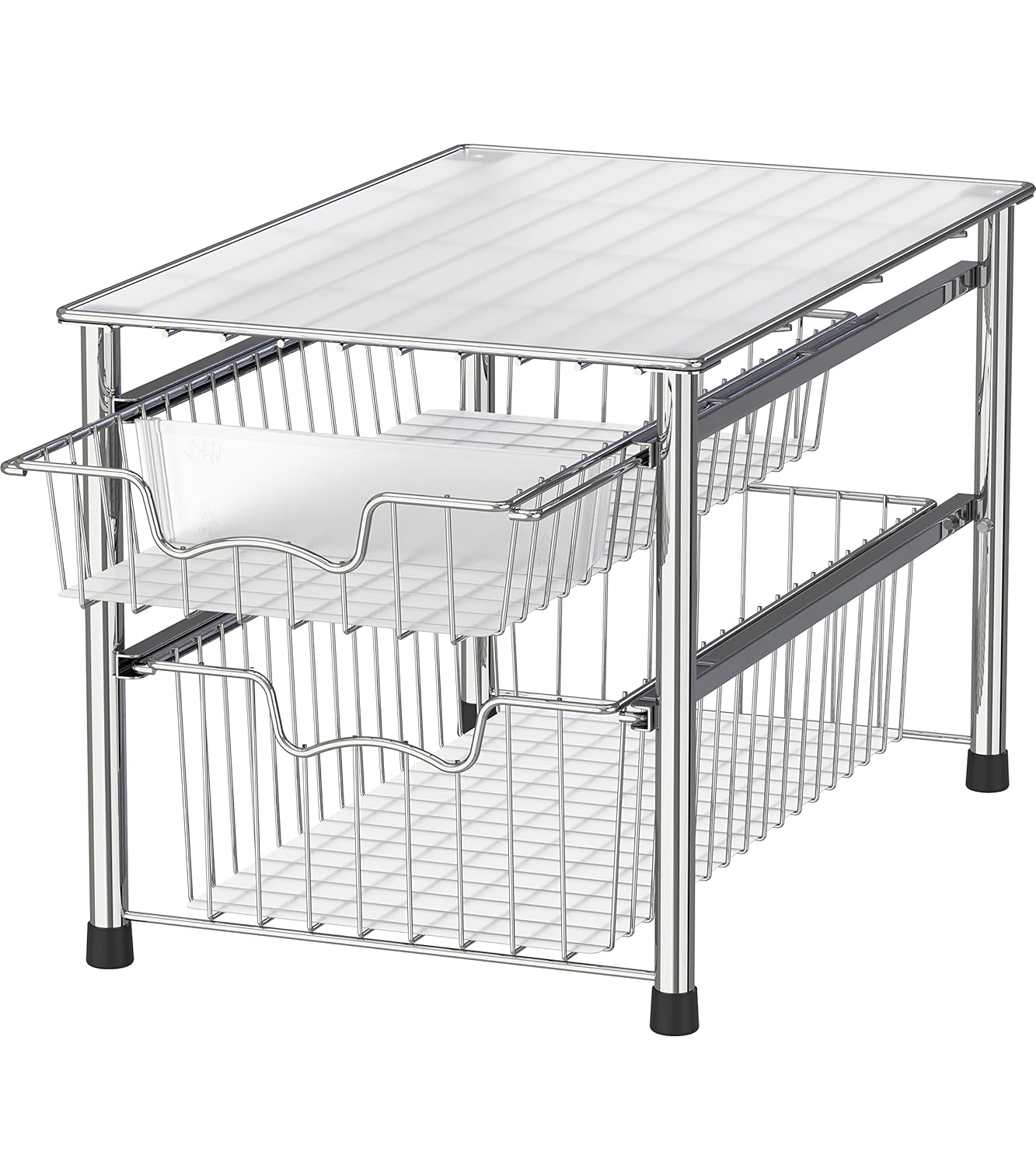 Chrome Stackable 2 Tier Sliding Basket Organizer Drawer