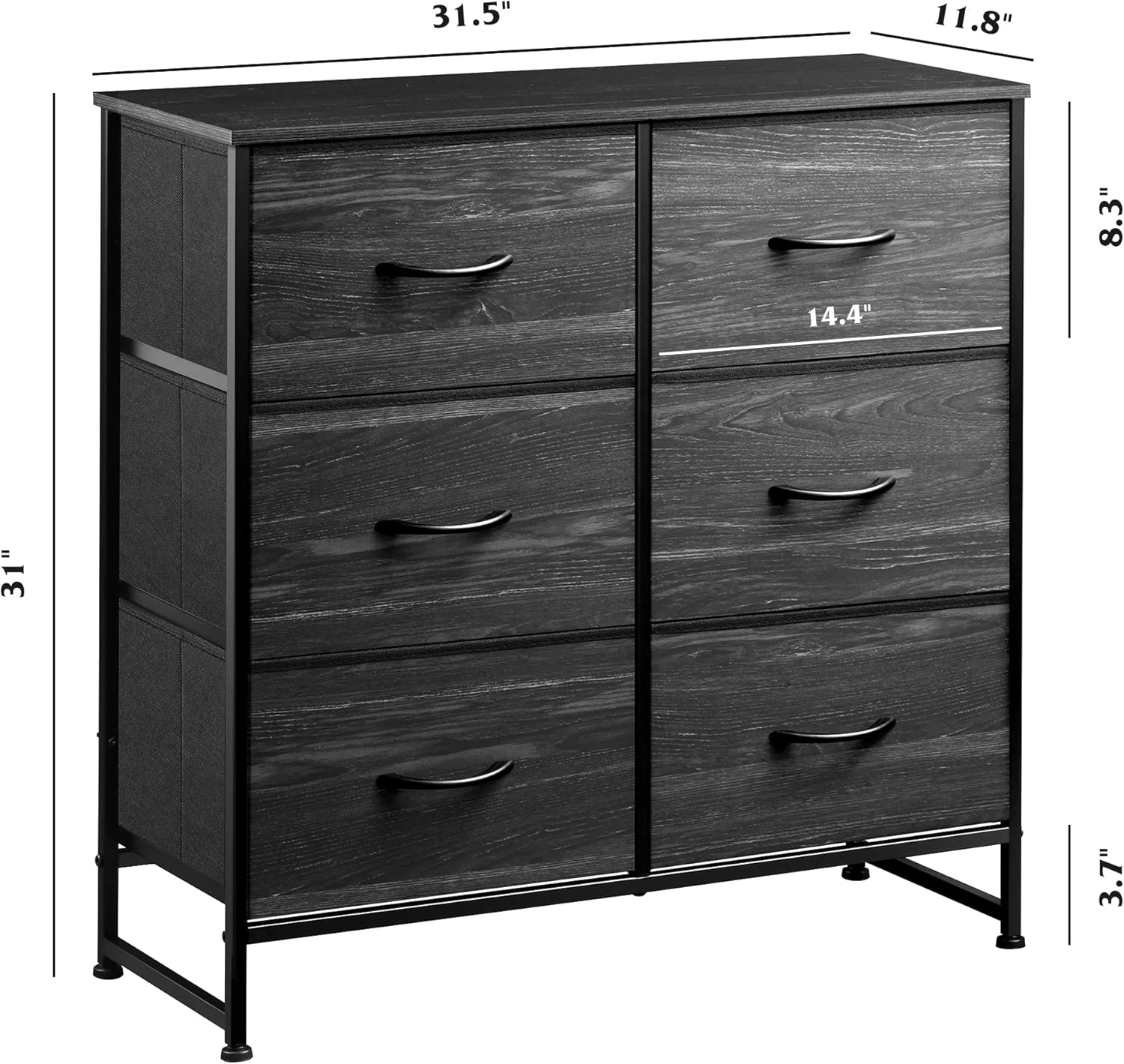 Black Double Industrial Dresser with Dark Wood and Fabric Drawers