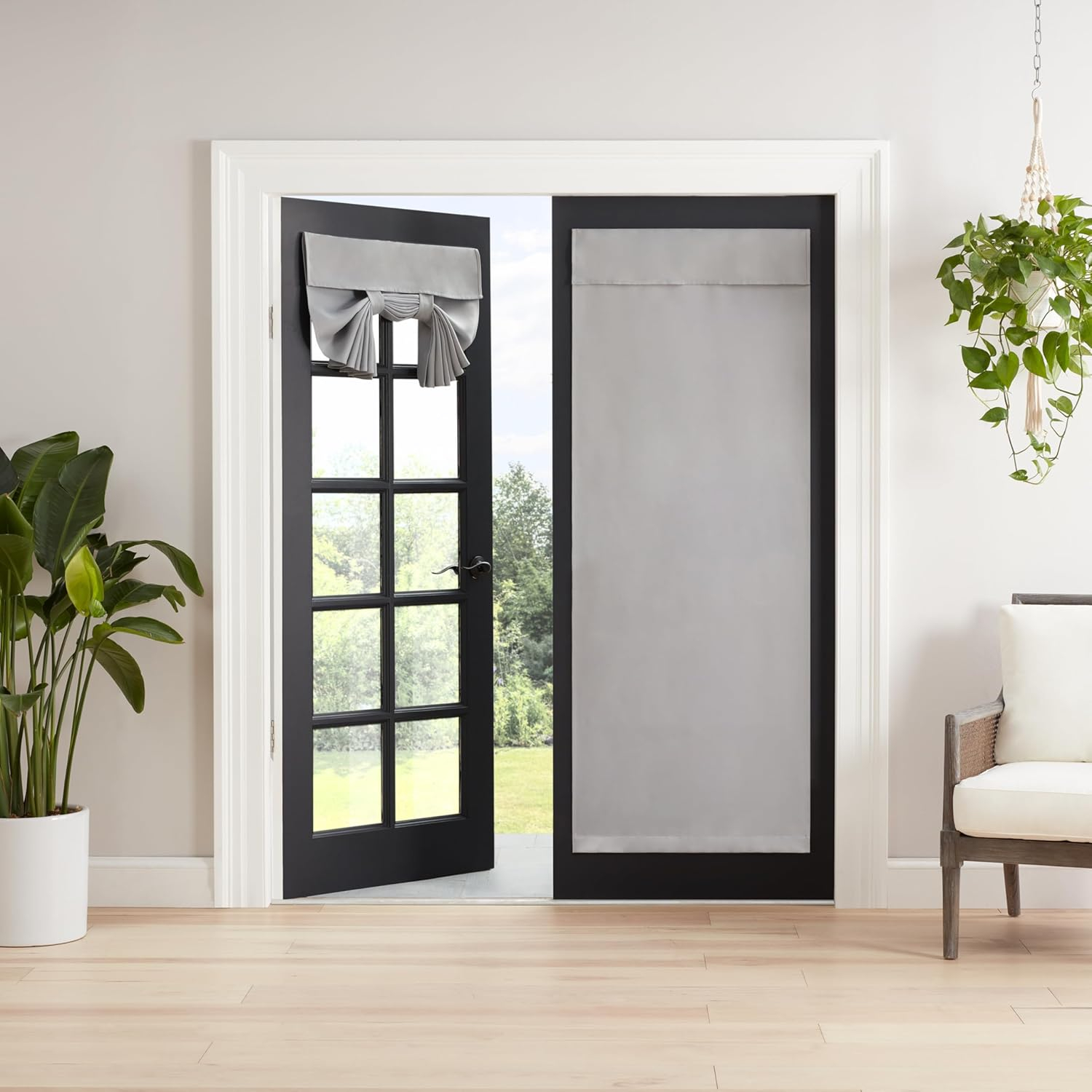 Gray Polyester Blackout French Door Panel, 40 x 26 Inch