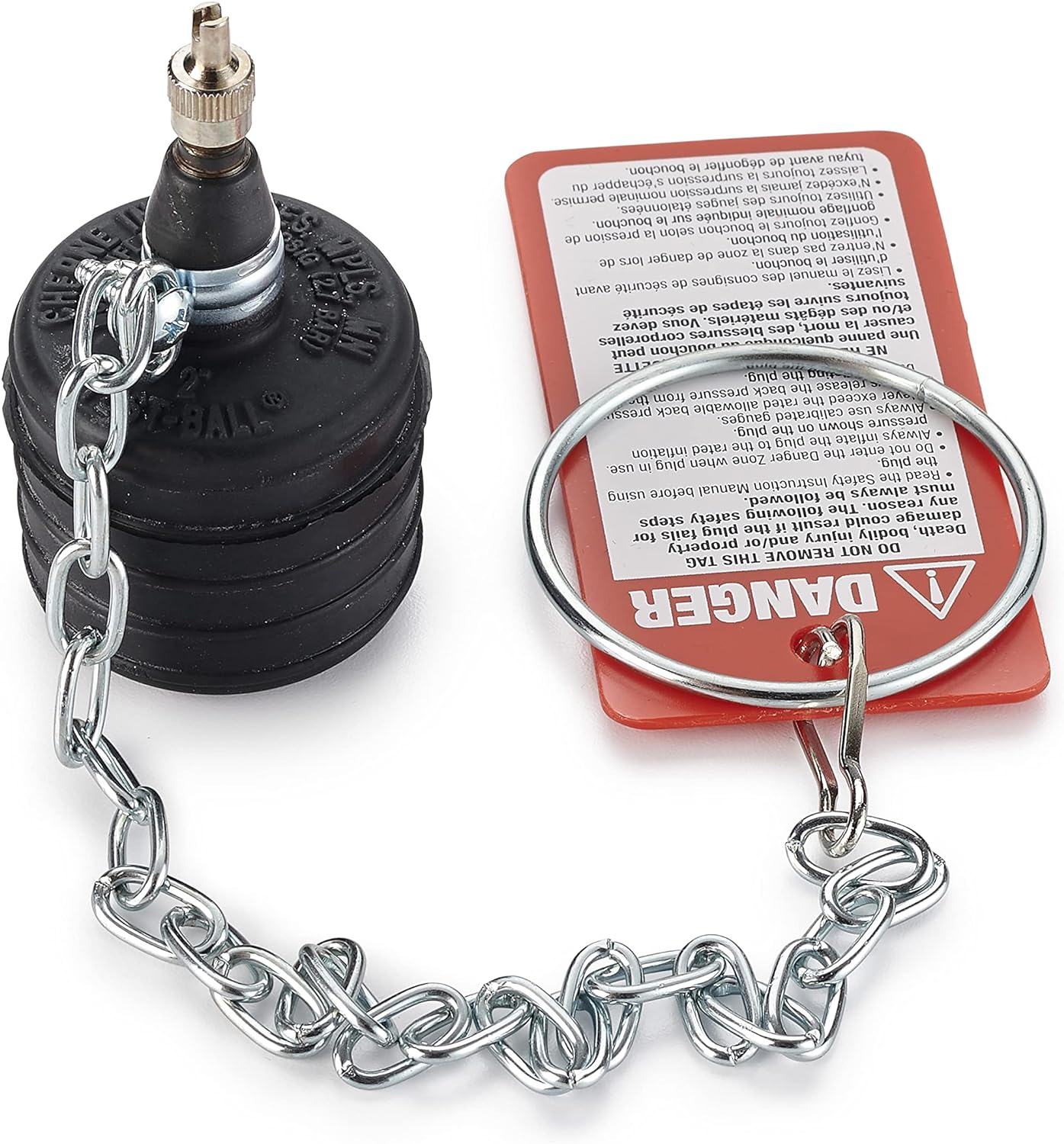 Black Rubber Inflatable Test Ball Plug with Zinc-Plated Chain