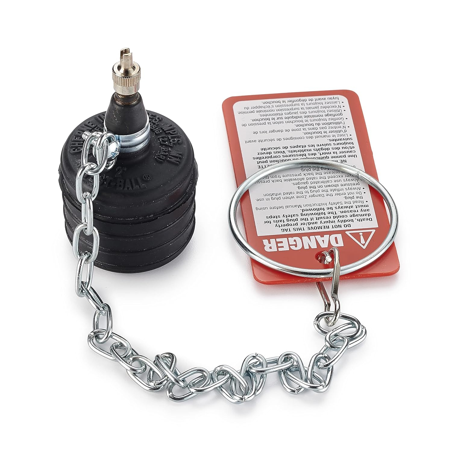 Black Rubber Inflatable Test Ball Plug with Zinc-Plated Chain