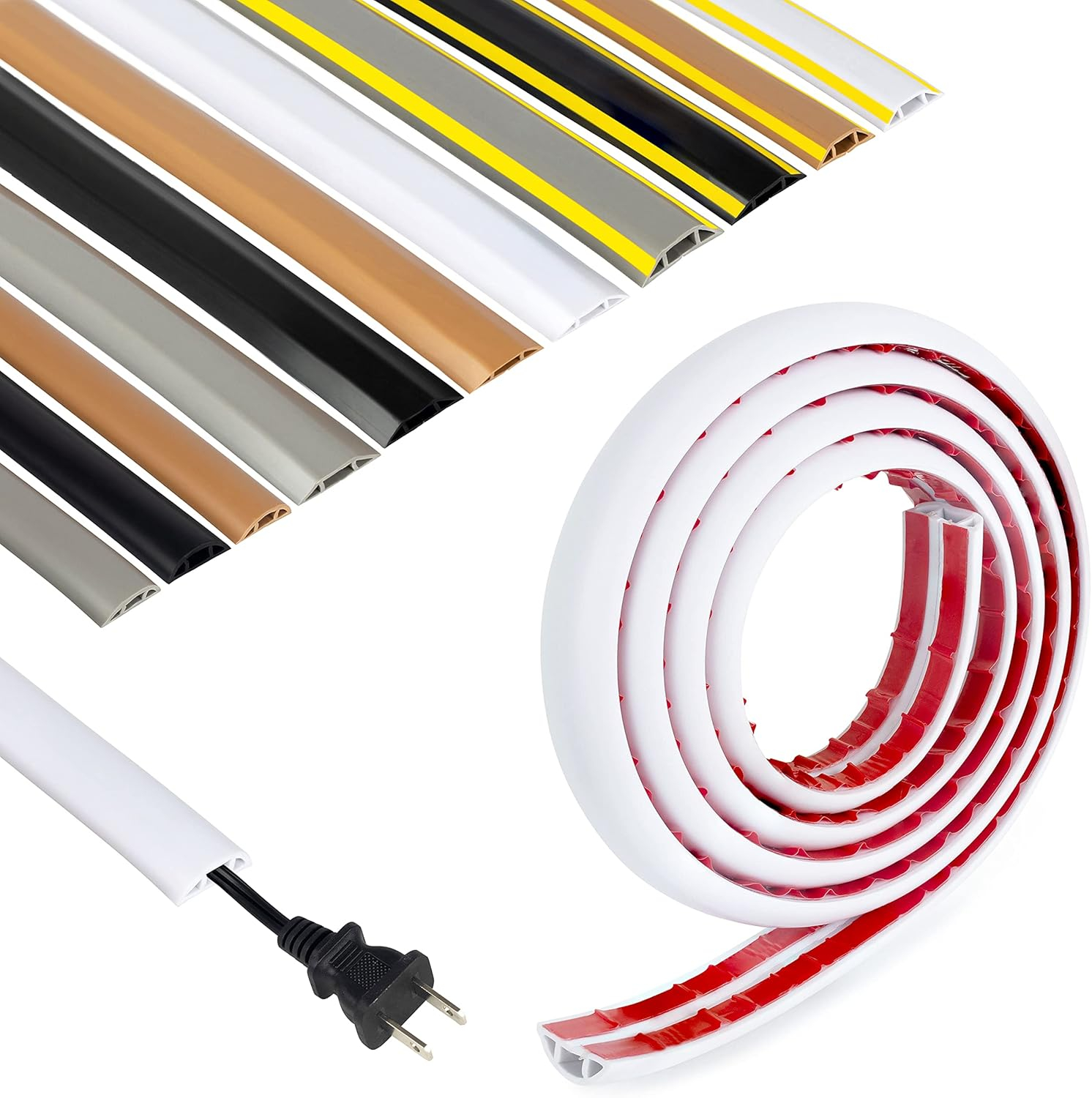 Rubber Bond TV Cord Hider Cable Protector - Strong Self Adhesive Wall Cord Cover Cable Hider - Low Profile Cable Management Wall Cord Concealer Cable Raceway - White - Thin Cord - 4 Feet